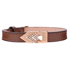Leather Bracelet in 18K Rose Gold & White Diamonds 0.15ct.