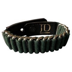 Pulsera de cuero Anillos de plata Piel de becerro Lana verde