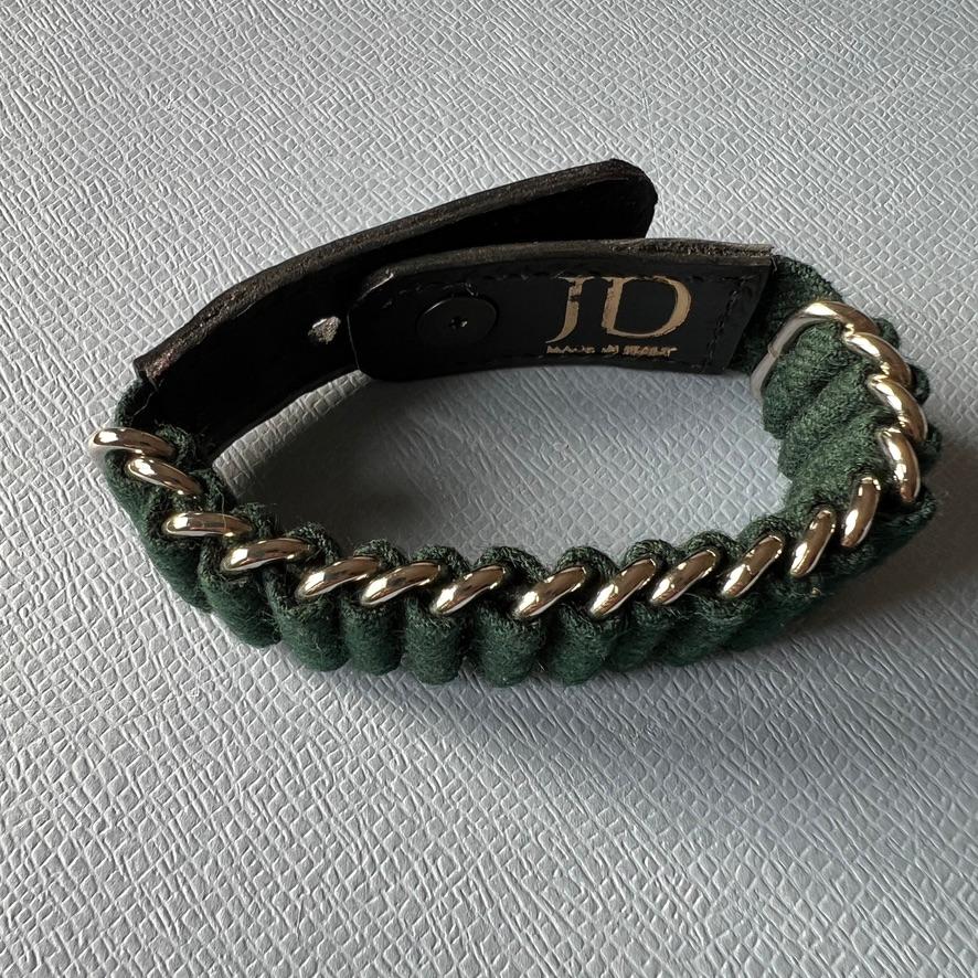 Modern Leather Bracelet Silver Rings Calfskin Green Wool For Sale