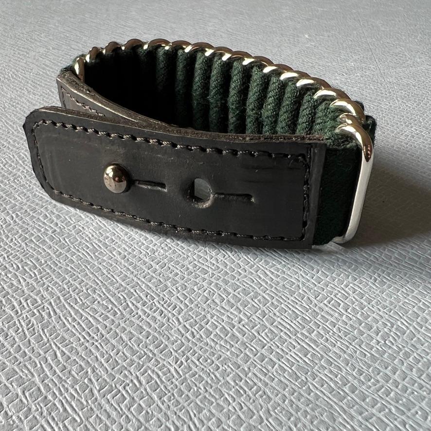 Leather Bracelet Silver Rings Calfskin Green Wool For Sale 2