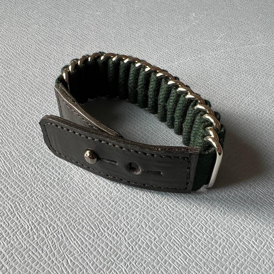 Leather Bracelet Silver Rings Calfskin Green Wool For Sale 3