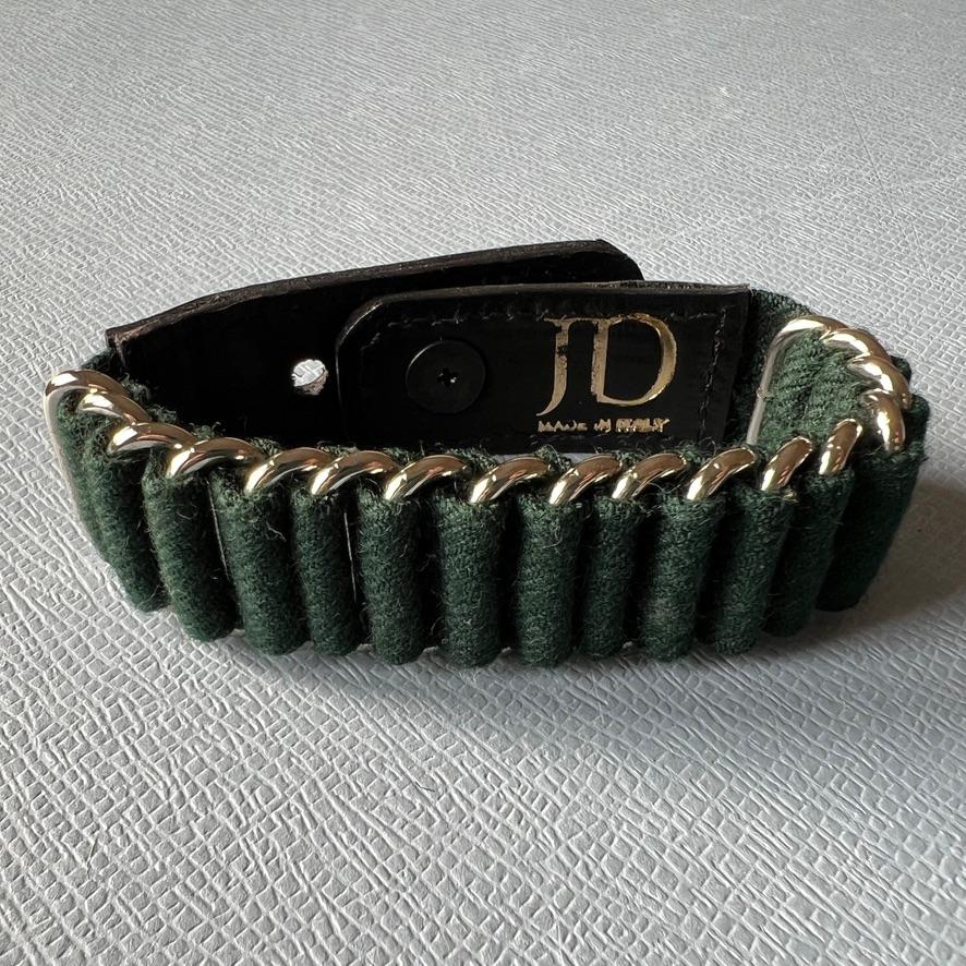 Leather Bracelet Silver Rings Calfskin Green Wool For Sale 4