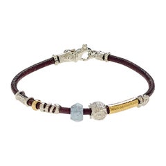 Leather Bracelet with Gold and Silver Elements and Semi Precious Stones
