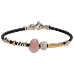 Leather Bracelet with Gold and Silver Elements and Semi Precious Stones