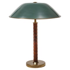 Leather, Brass and Lacquer Swedish Grace Table Lamp, Bohlmarks, Sweden