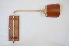 Leather brass and walnut sconce, set of two