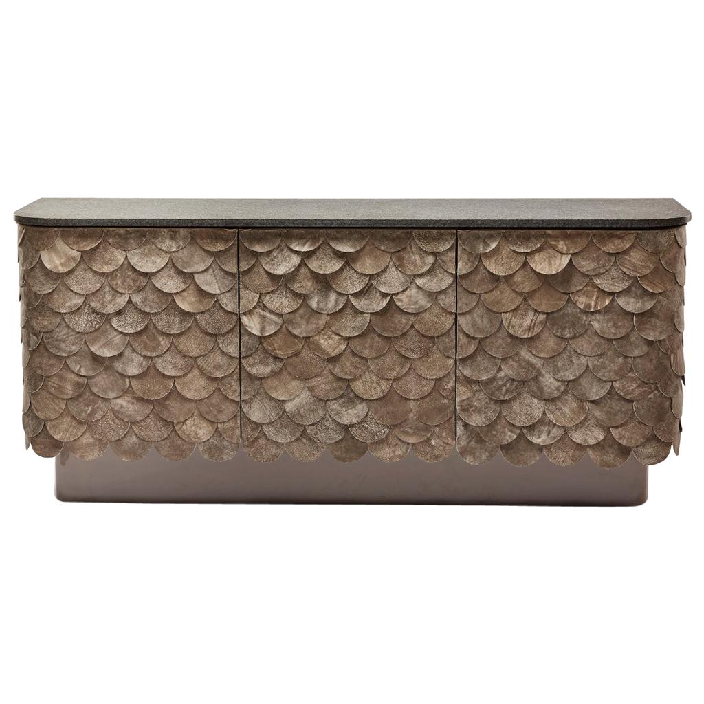 Leather, Brass & Lacquered Timber Contemporary Falcon Sideboard by Egg Designs