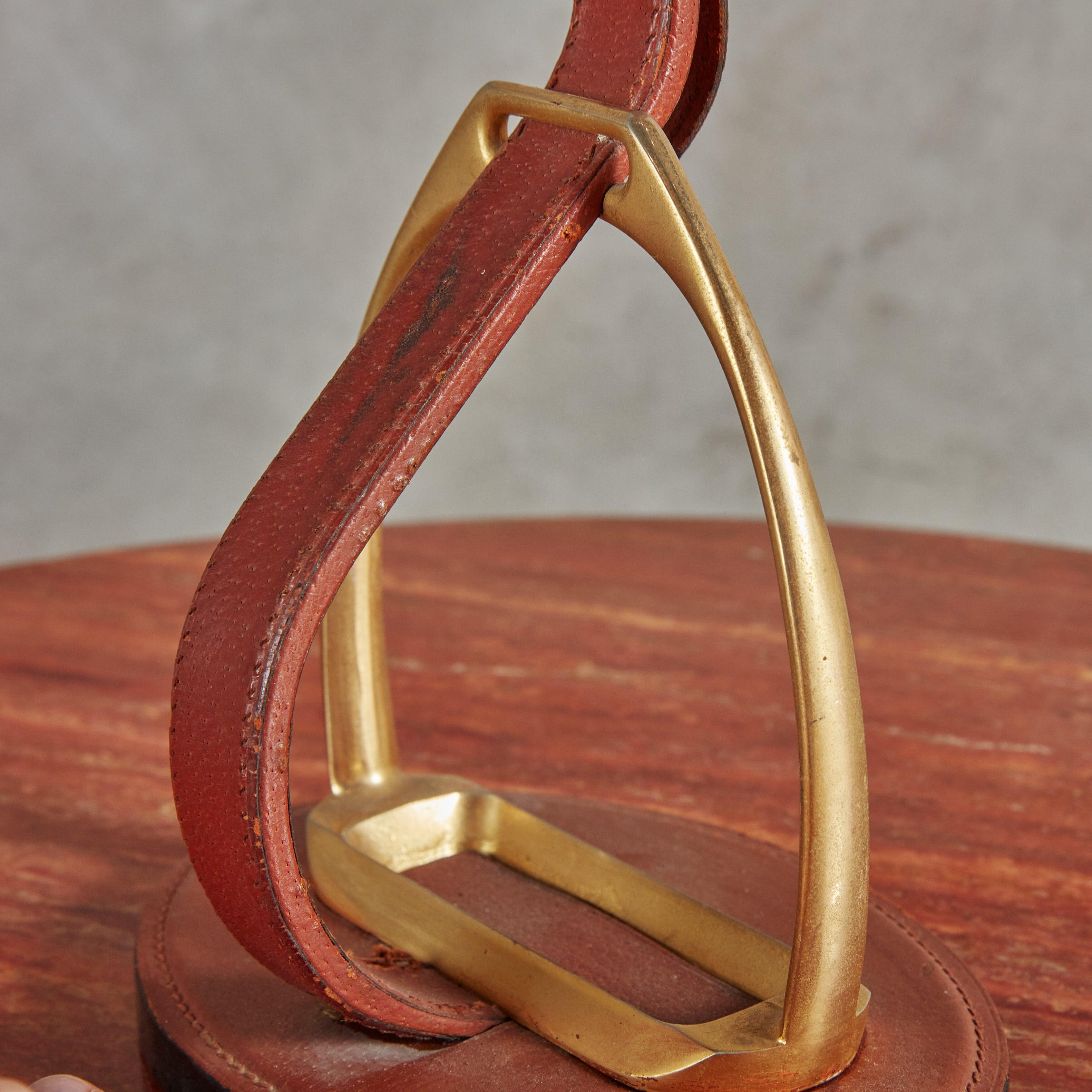Tischlampe aus Leder + Messing von Longchamp, Frankreich 1950er Jahre im Angebot 4