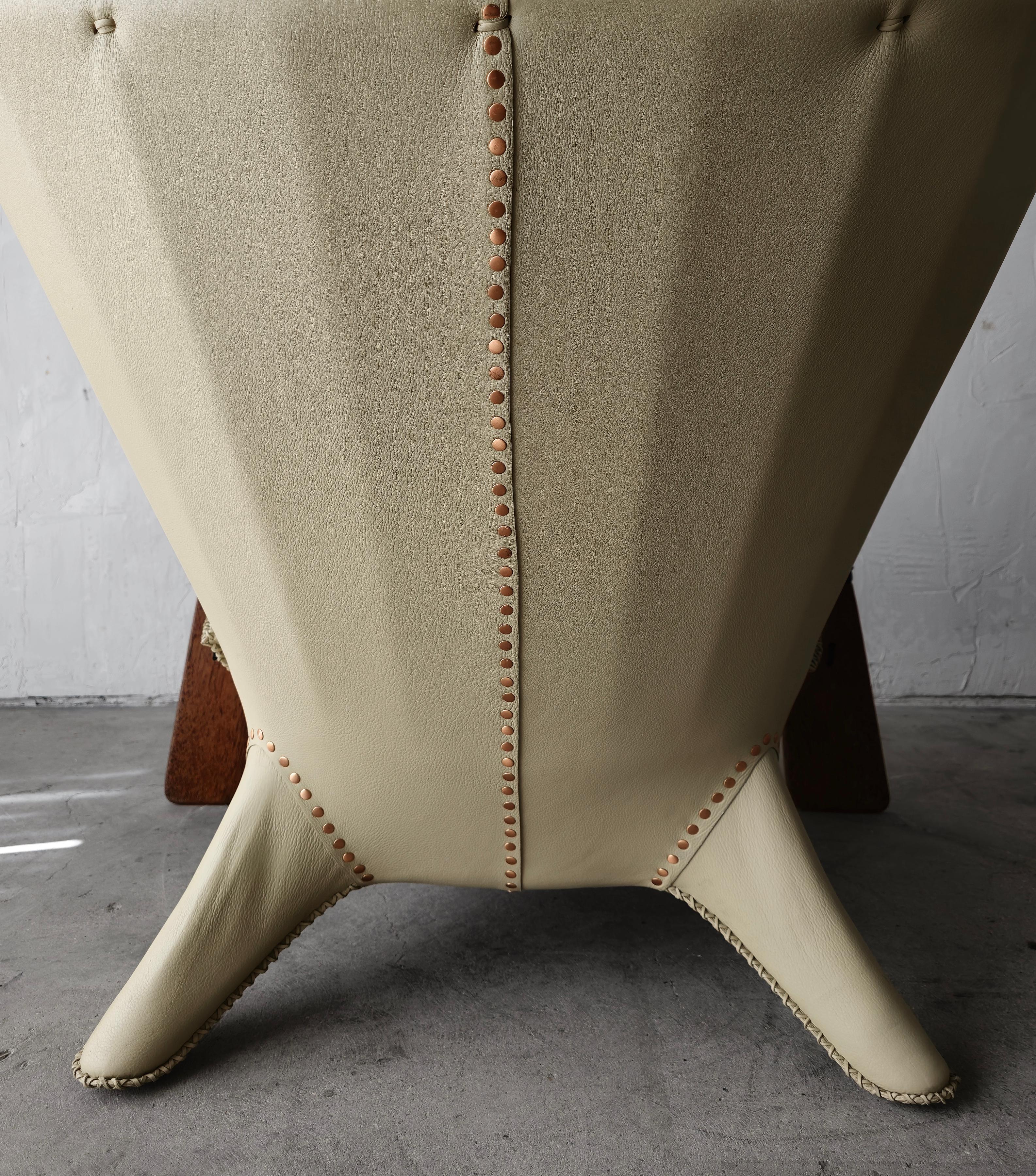 Pair of Leather Bronze and Palmwood Verite Chair by Pacific Green 5