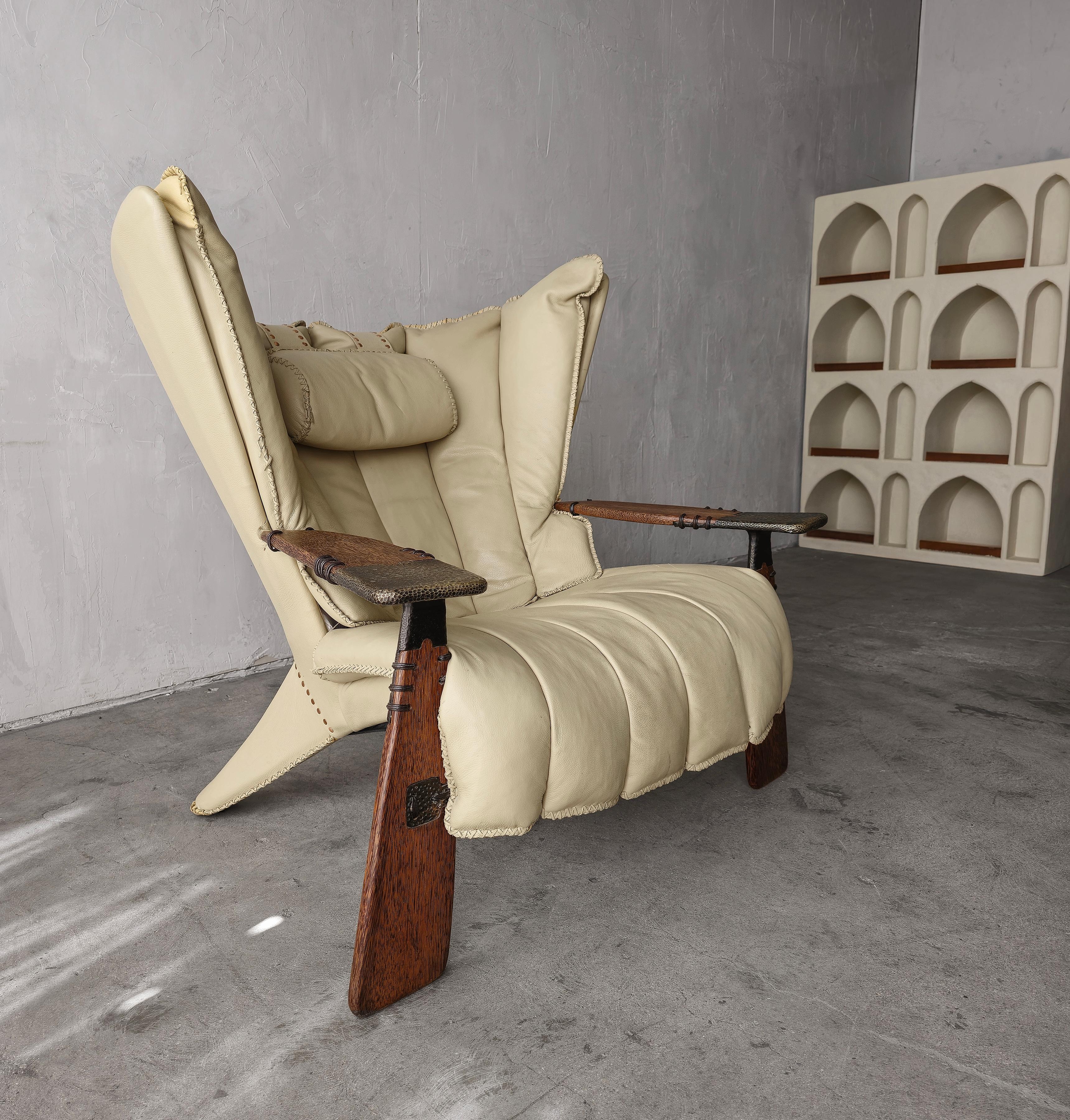 Organic Modern Pair of Leather Bronze and Palmwood Verite Chair by Pacific Green