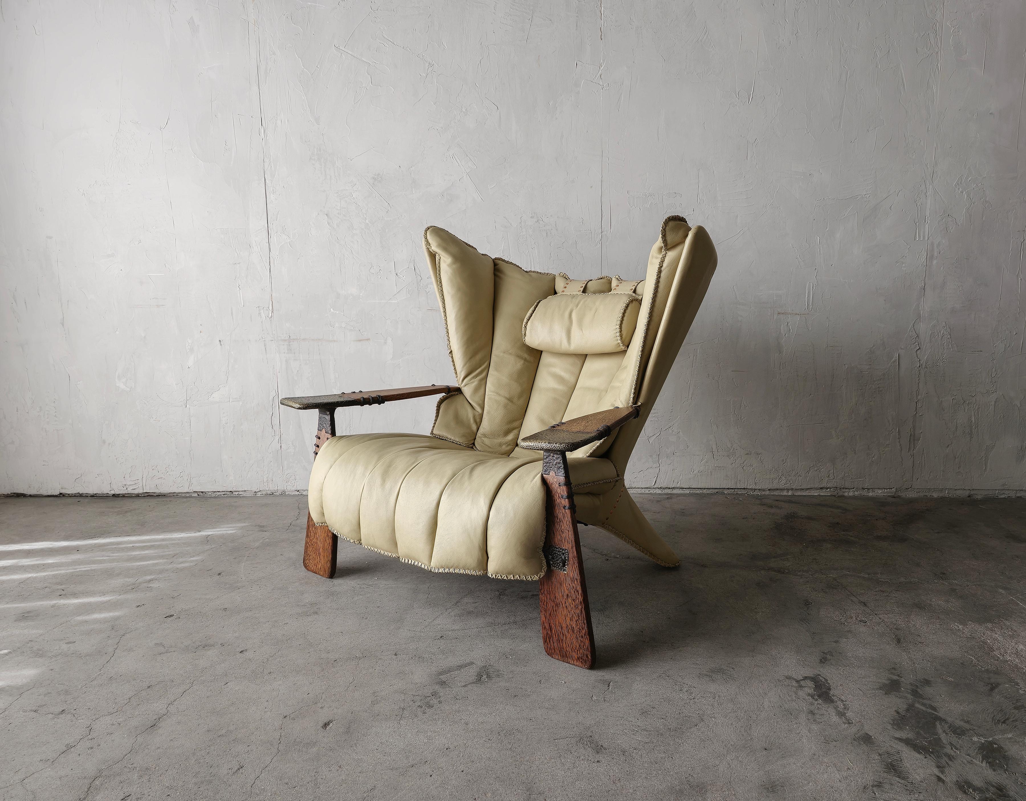 Pair of Leather Bronze and Palmwood Verite Chair by Pacific Green In Good Condition In Las Vegas, NV