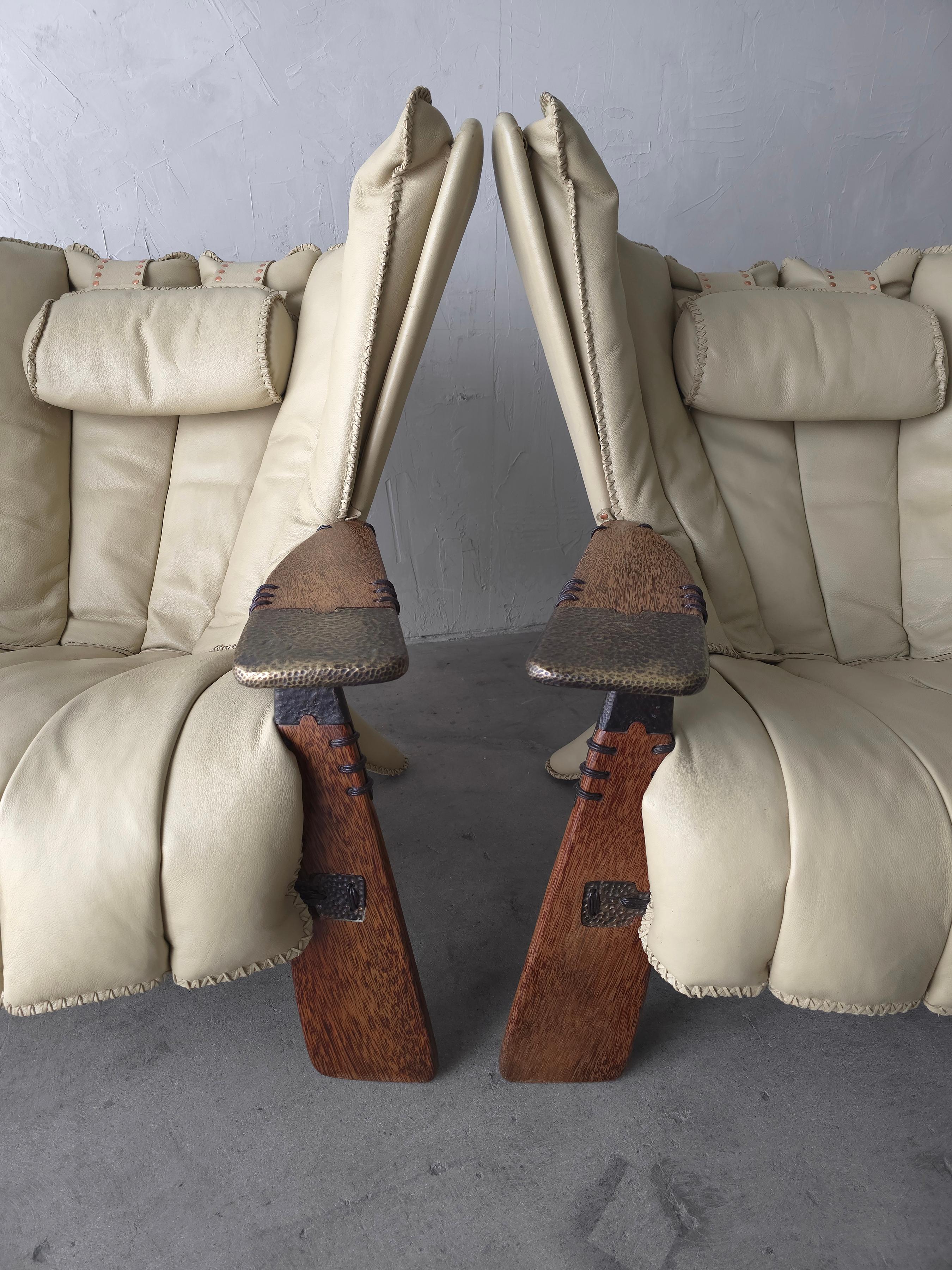 Contemporary Pair of Leather Bronze and Palmwood Verite Chair by Pacific Green