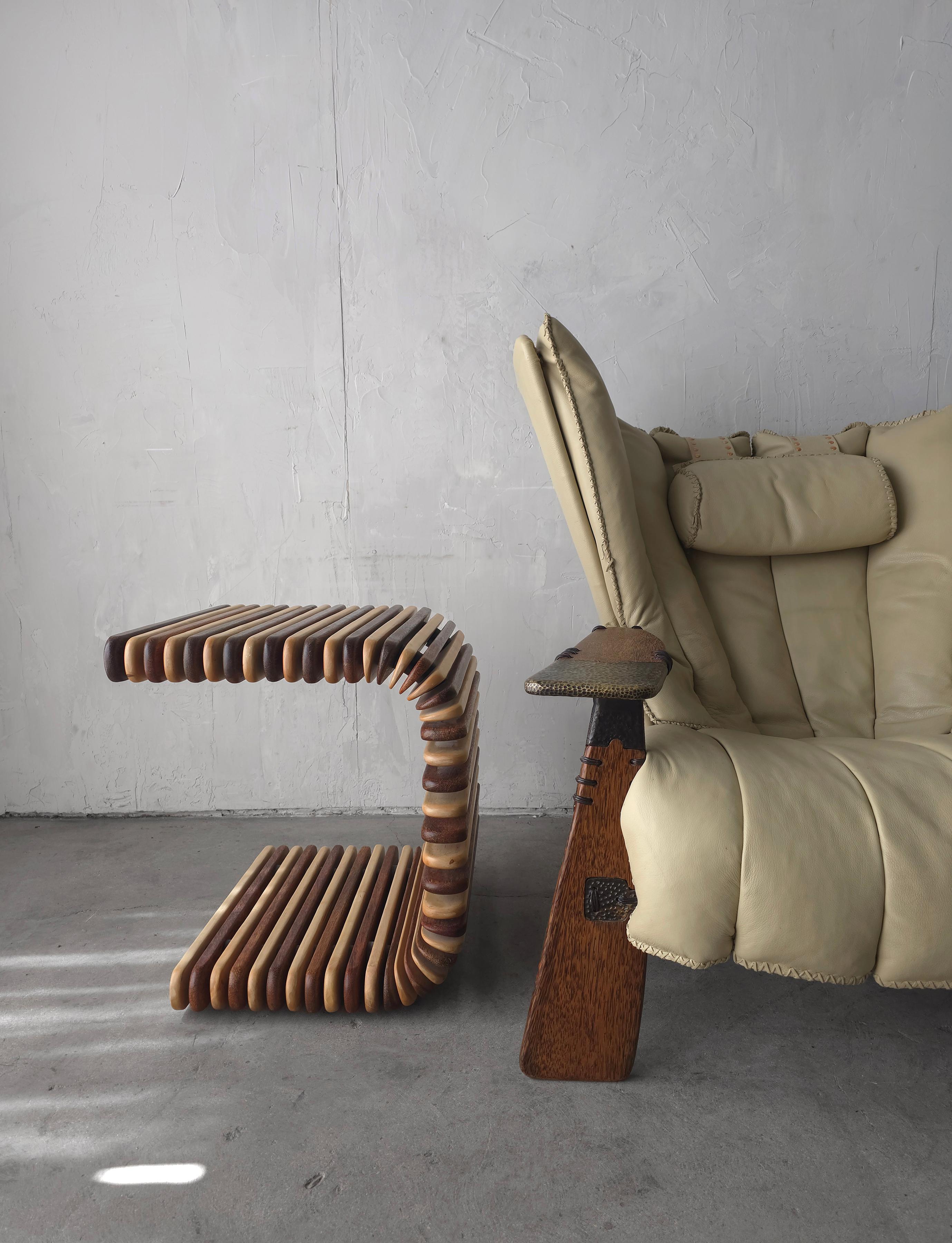 Pair of Leather Bronze and Palmwood Verite Chair by Pacific Green 1