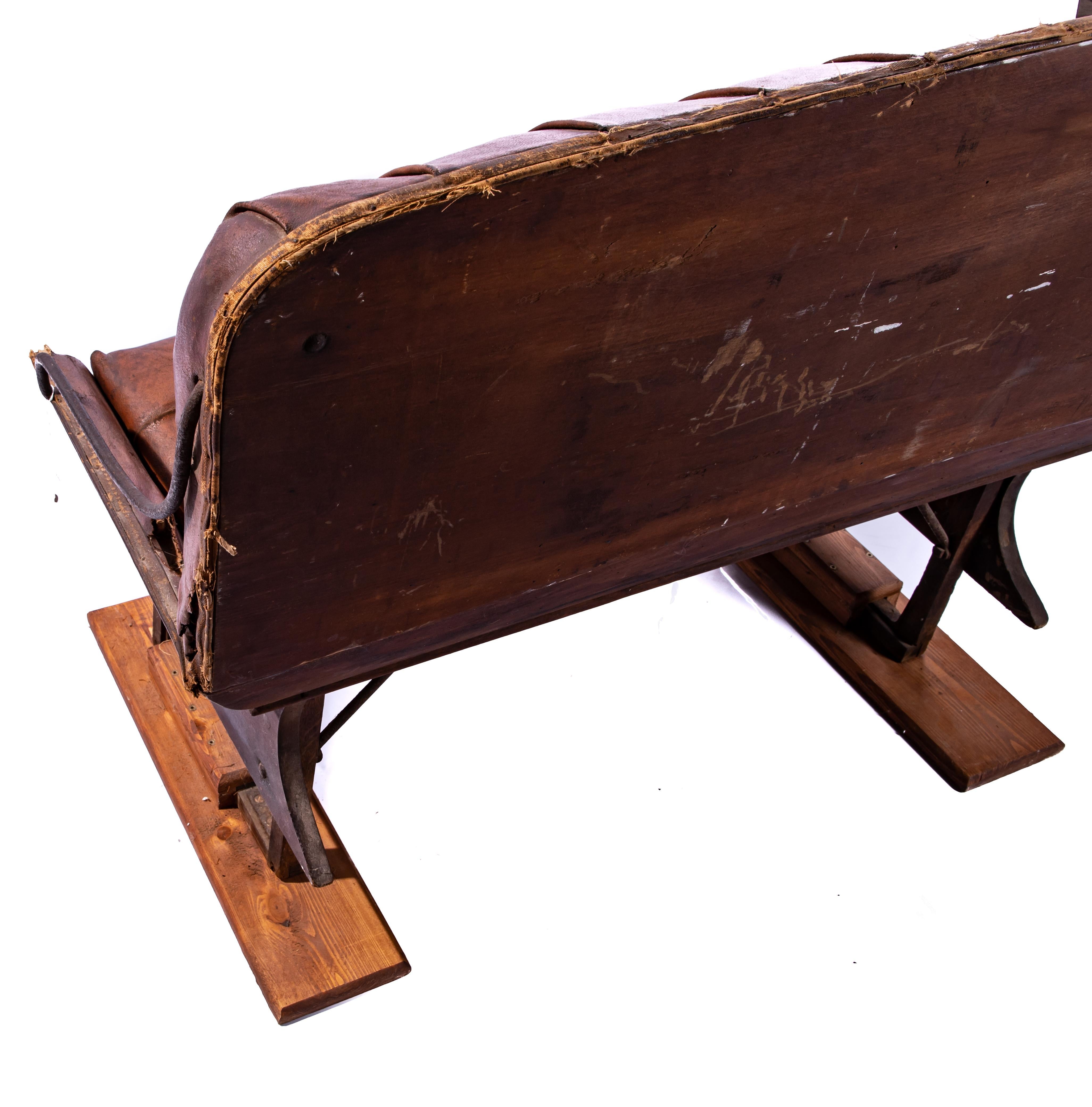 Metalwork Leather Buggy Bench, 19th Century For Sale