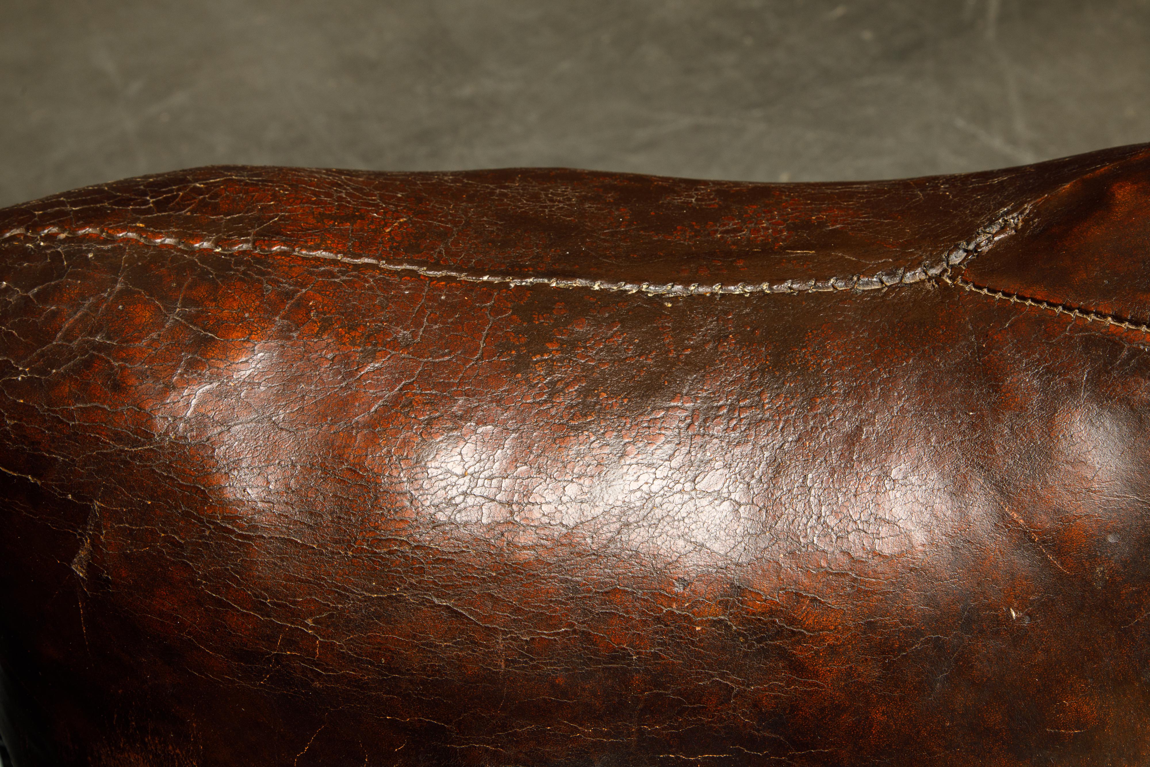 Leather Bull Footstool by Dimitri Omersa for Abercrombie & Fitch, 1960s, Signed 2