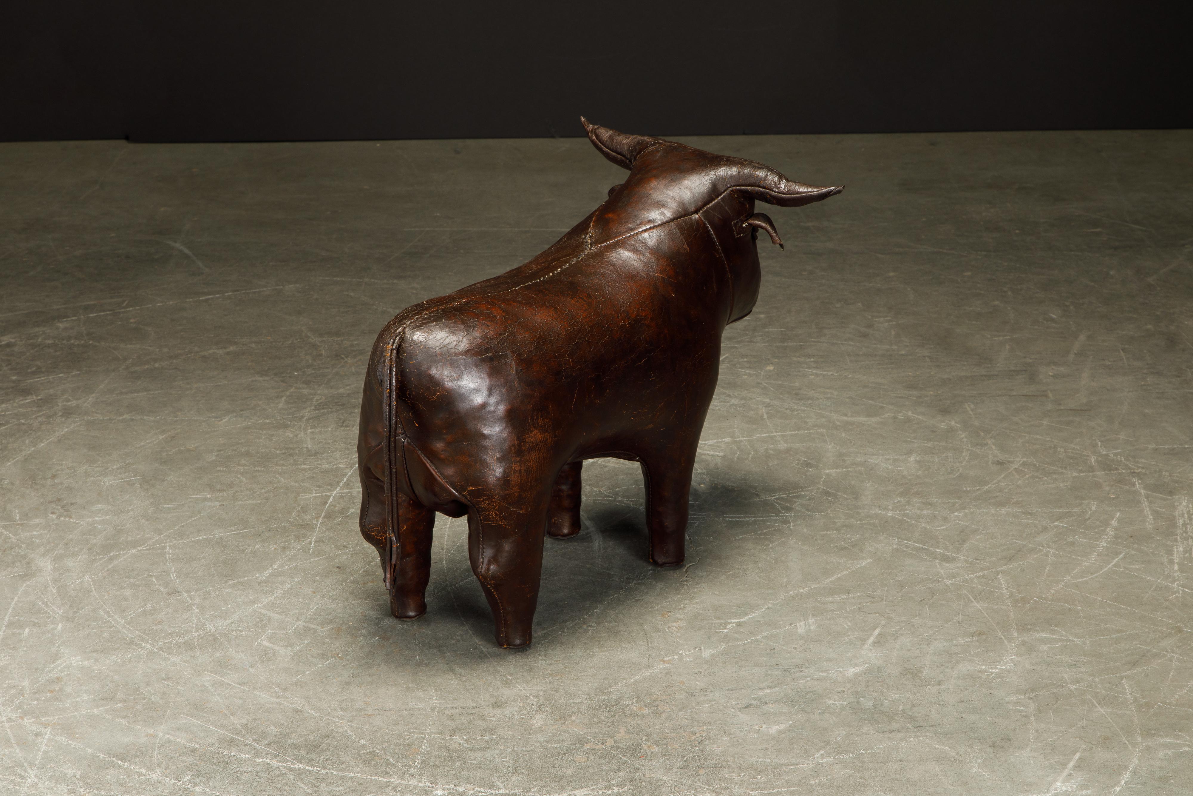 Leather Bull Footstool by Dimitri Omersa for Abercrombie & Fitch, 1960s, Signed 5