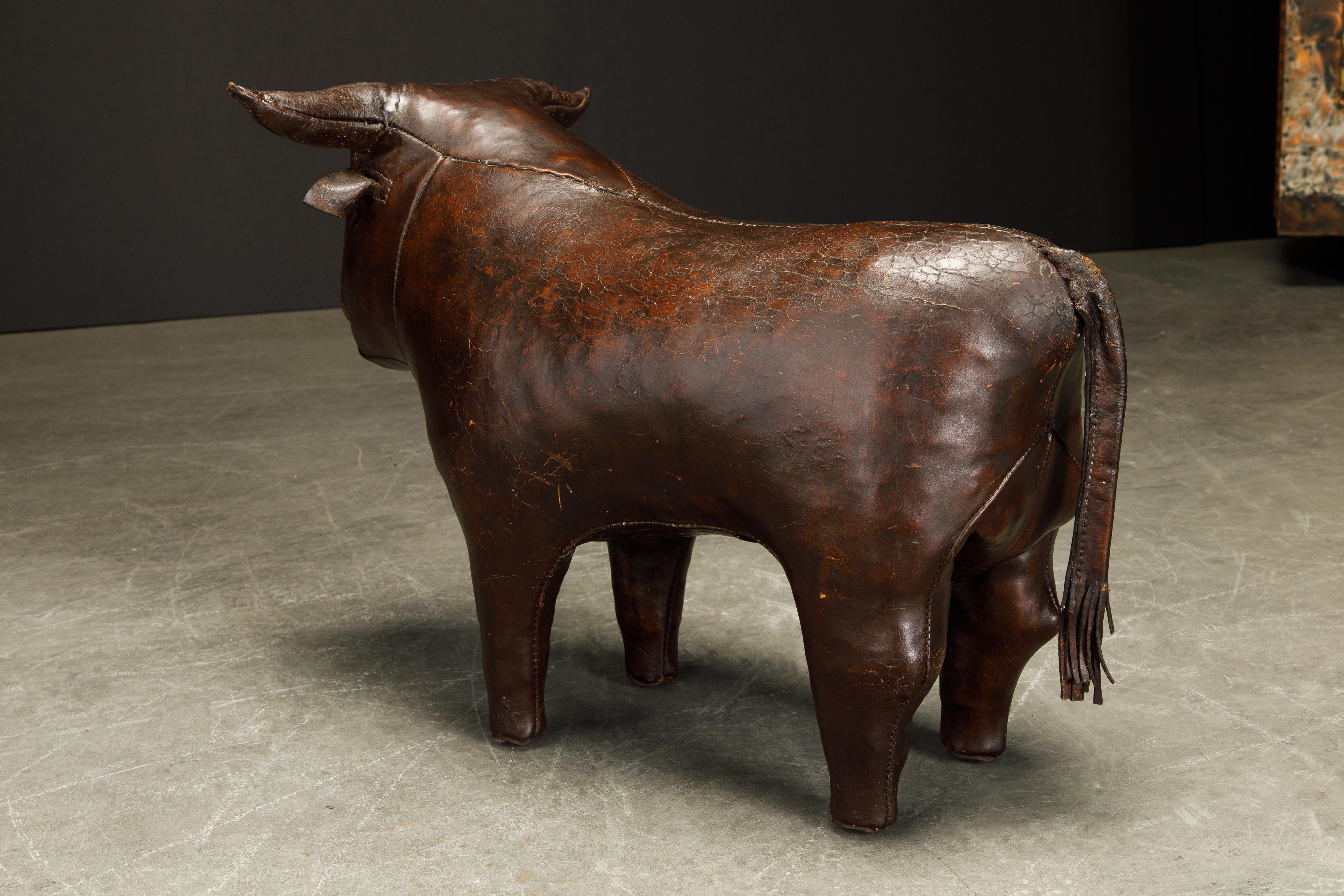 Leather Bull Footstool by Dimitri Omersa for Abercrombie & Fitch, 1960s, Signed 6