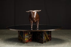 Leather Bull Footstool by Dimitri Omersa for Abercrombie & Fitch, 1960s, Signed