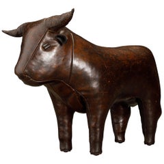 Leather Bull Footstool by Dimitri Omersa for Abercrombie & Fitch, 1960s, Signed