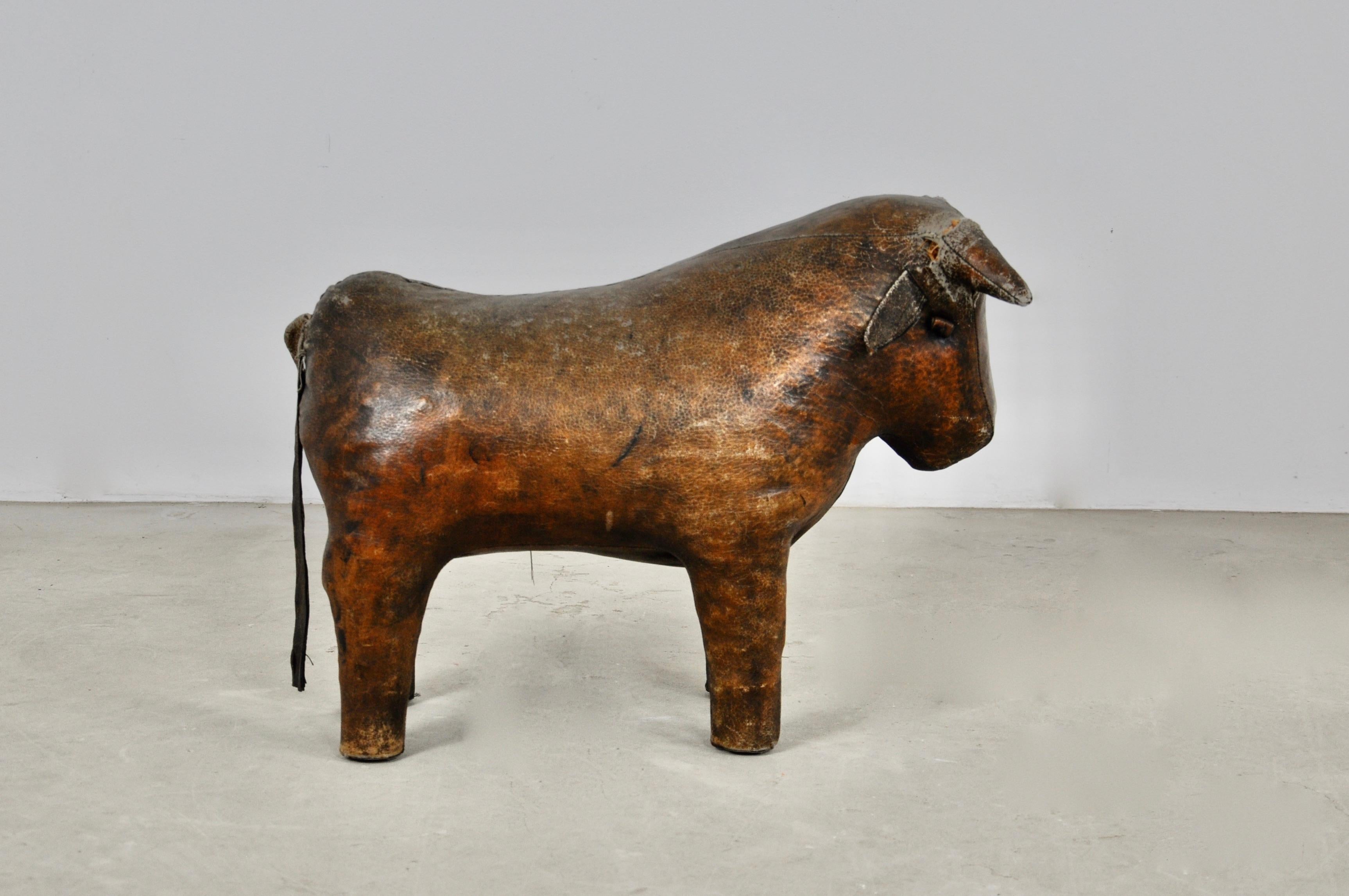 Mid-Century Modern Leather Bull Stool by Dimitri Omersa, 1960s