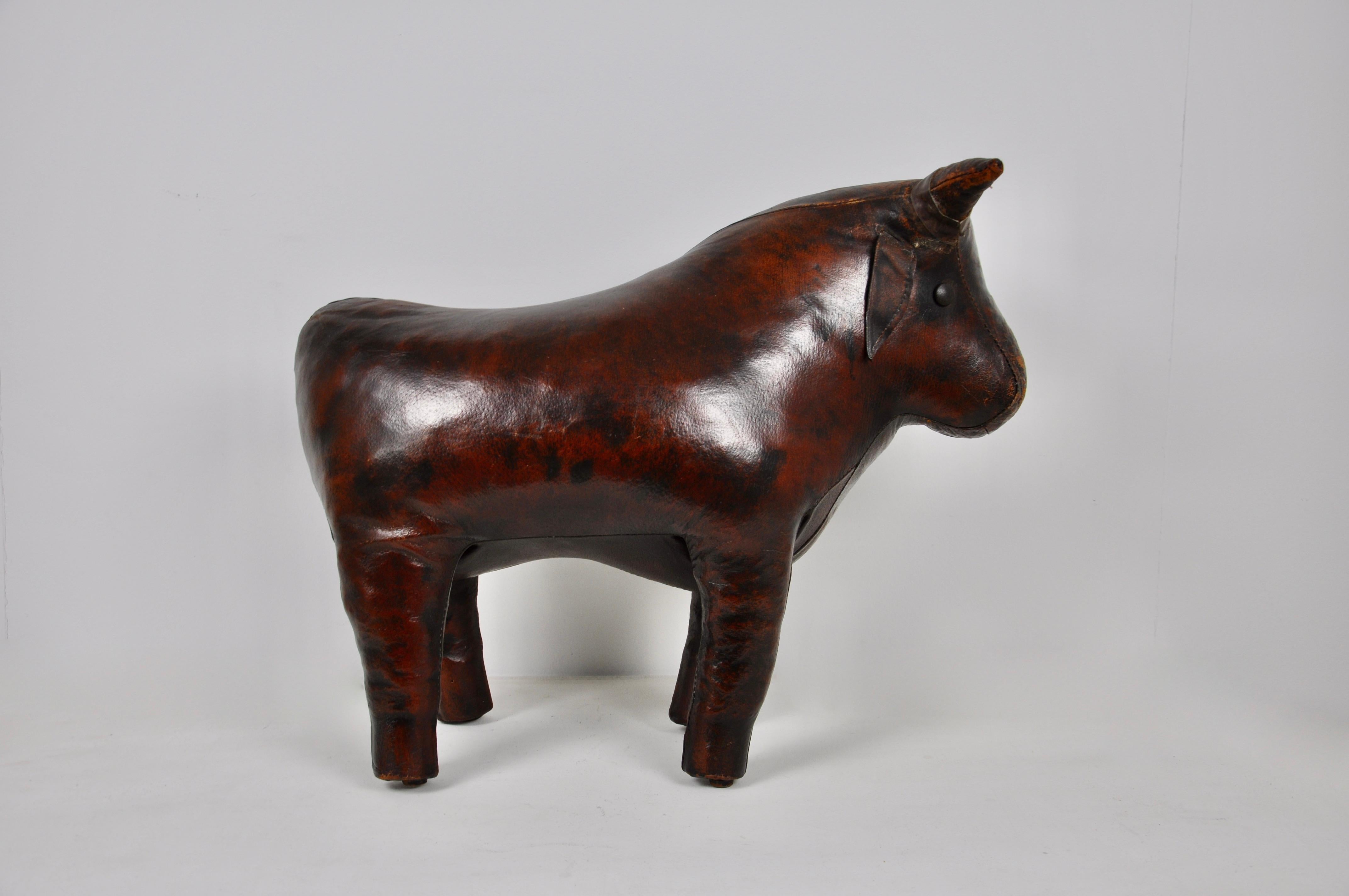 British Leather Bull Stool by Dimitri Omersa, 1960s
