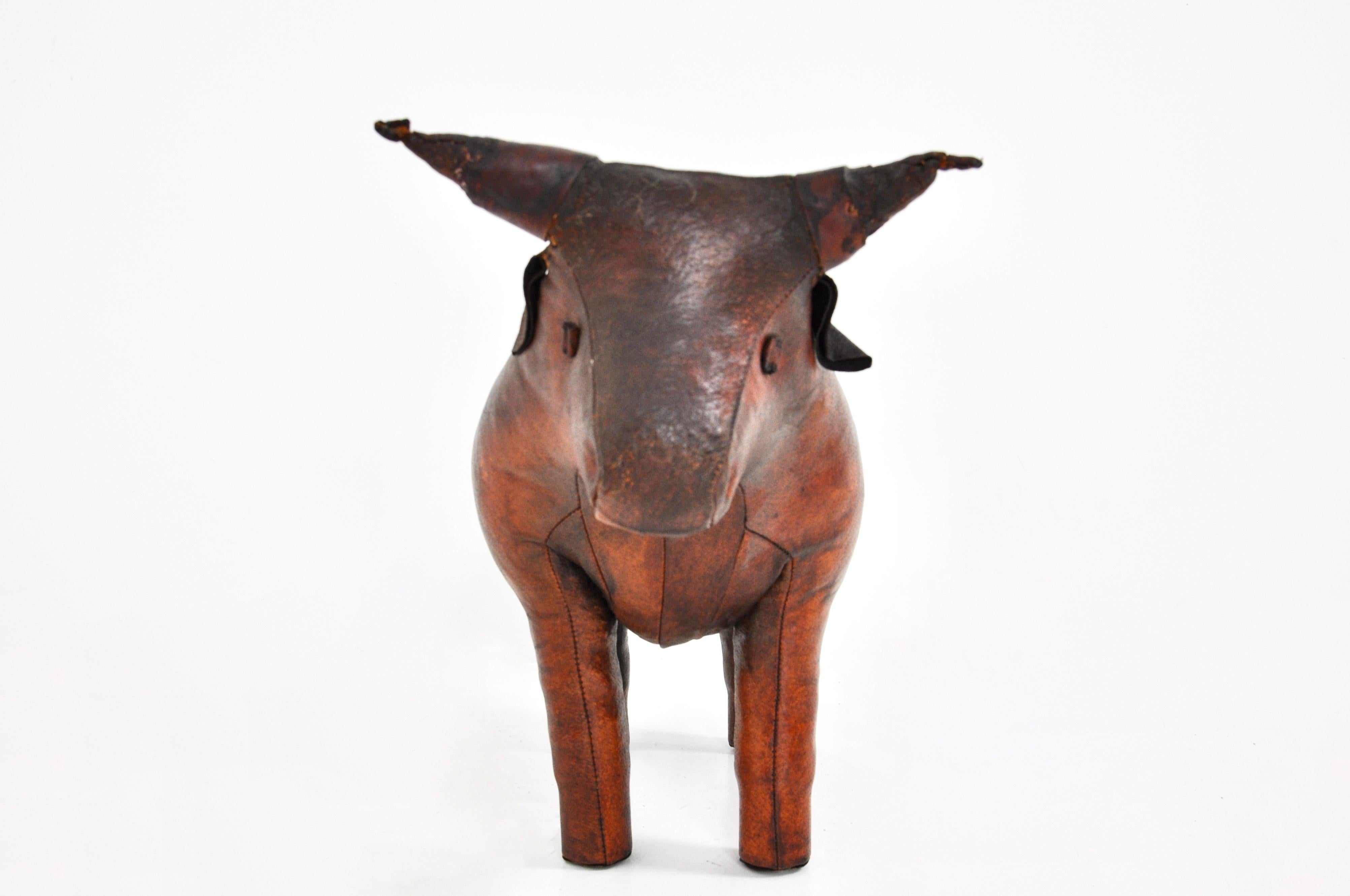 British Leather Bull Stool by Dimitri Omersa, 1960s