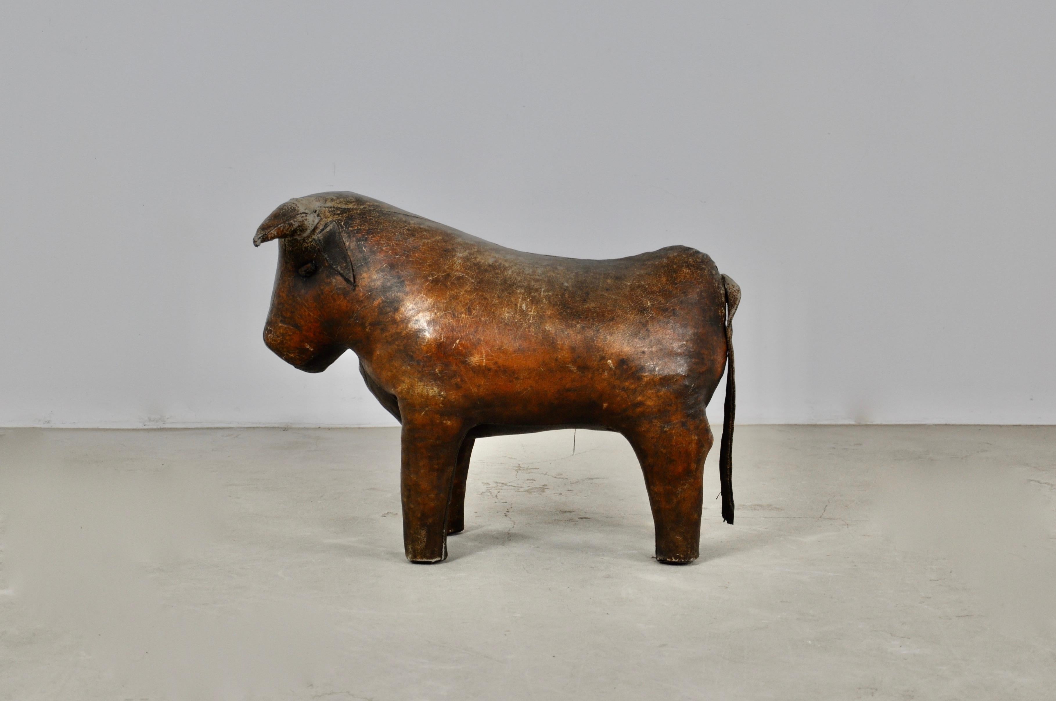 Leather Bull Stool by Dimitri Omersa, 1960s In Good Condition In Lasne, BE