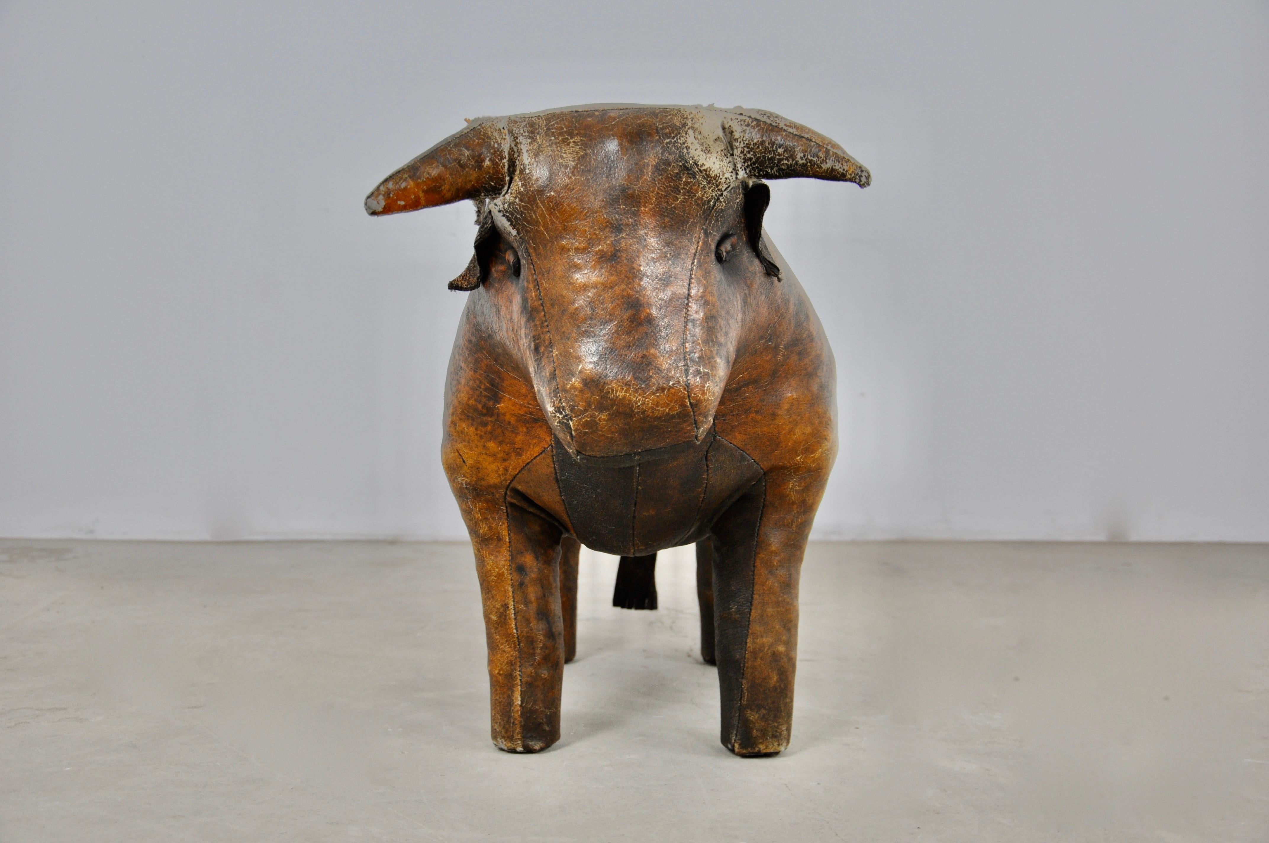 Mid-20th Century Leather Bull Stool by Dimitri Omersa, 1960s