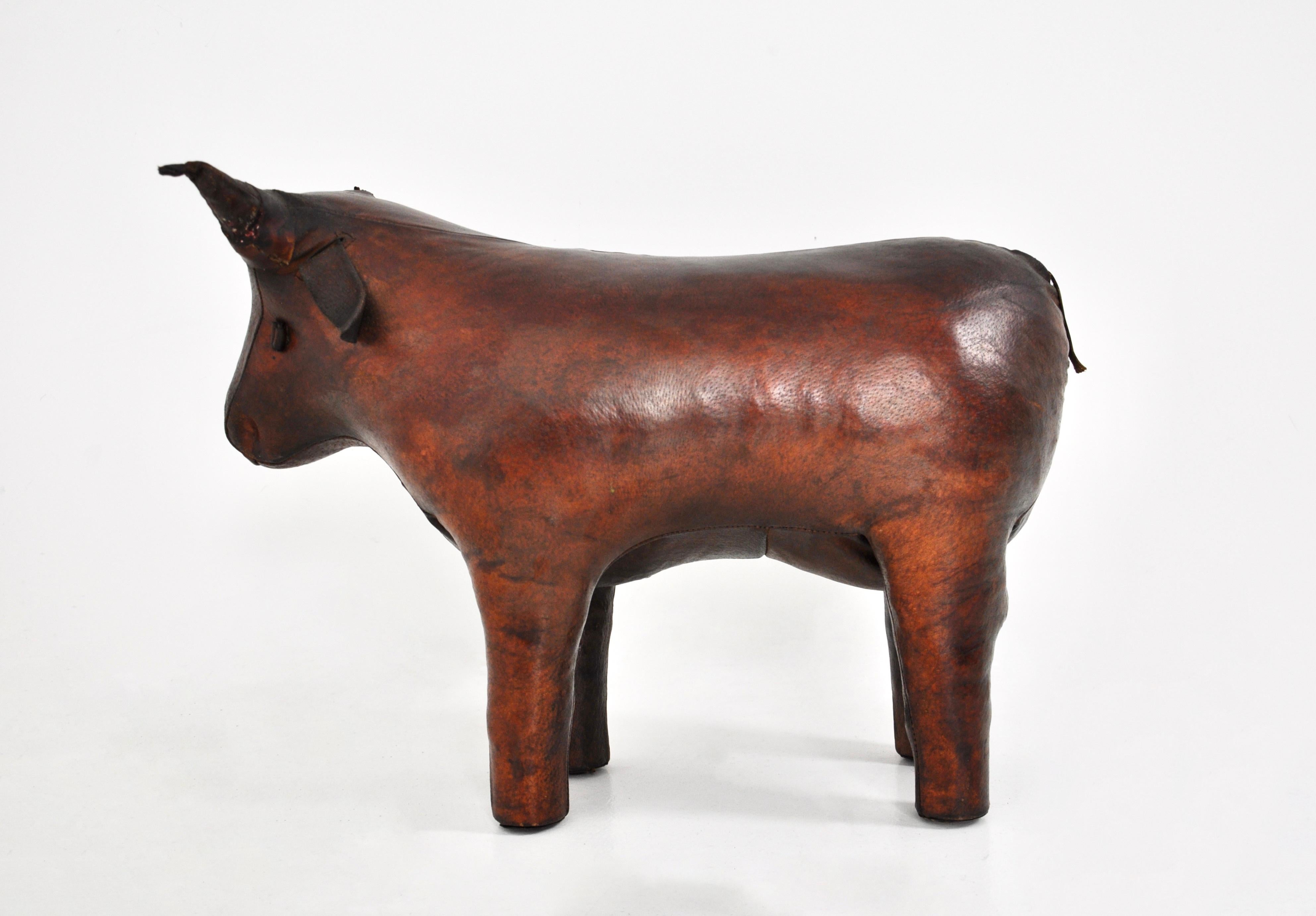 Mid-20th Century Leather Bull Stool by Dimitri Omersa, 1960s