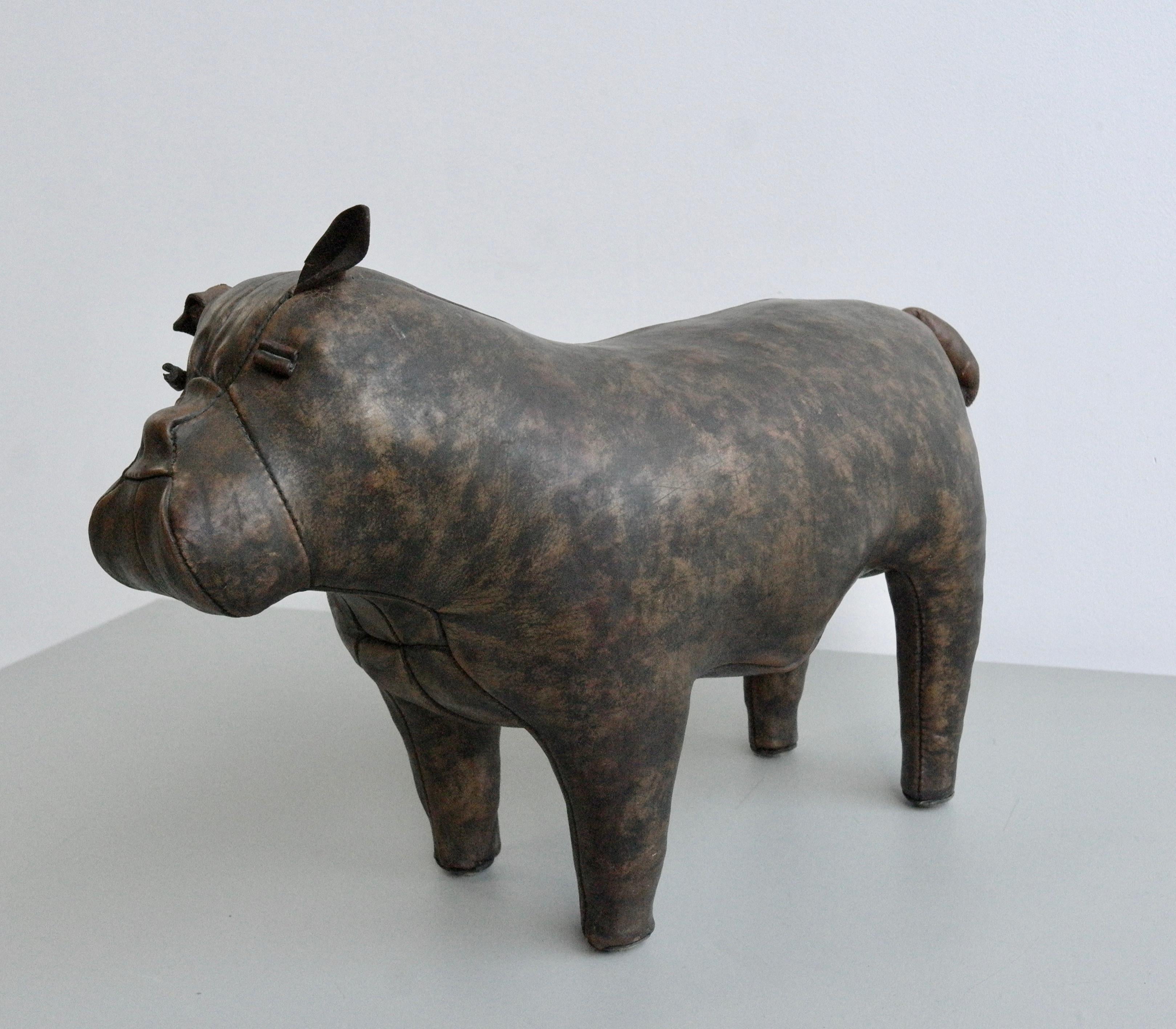 Mid-Century Modern Leather Bulldog footstool by Dimitri Omersa for Abercrombie & Fitch