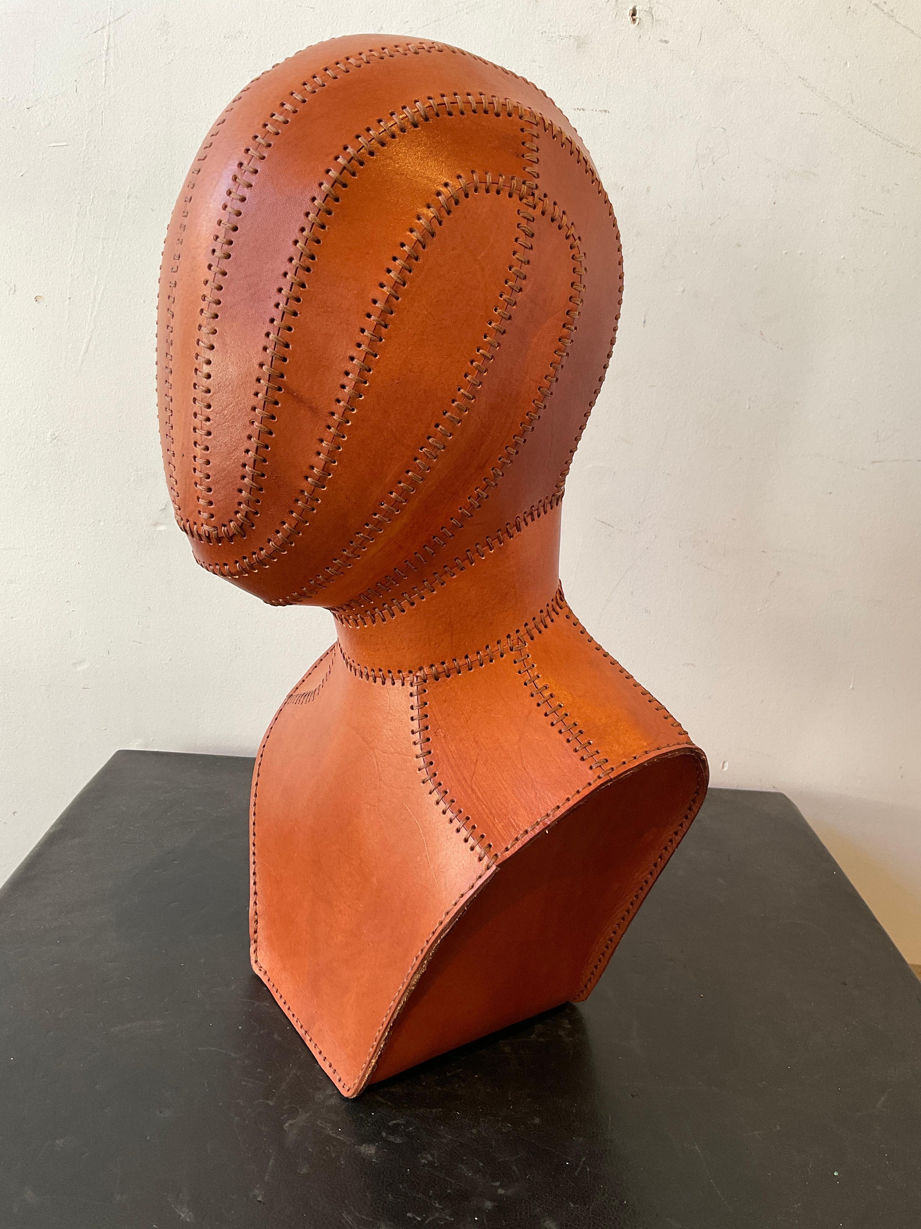 Leather Bust Of Man In Good Condition For Sale In Tarrytown, NY