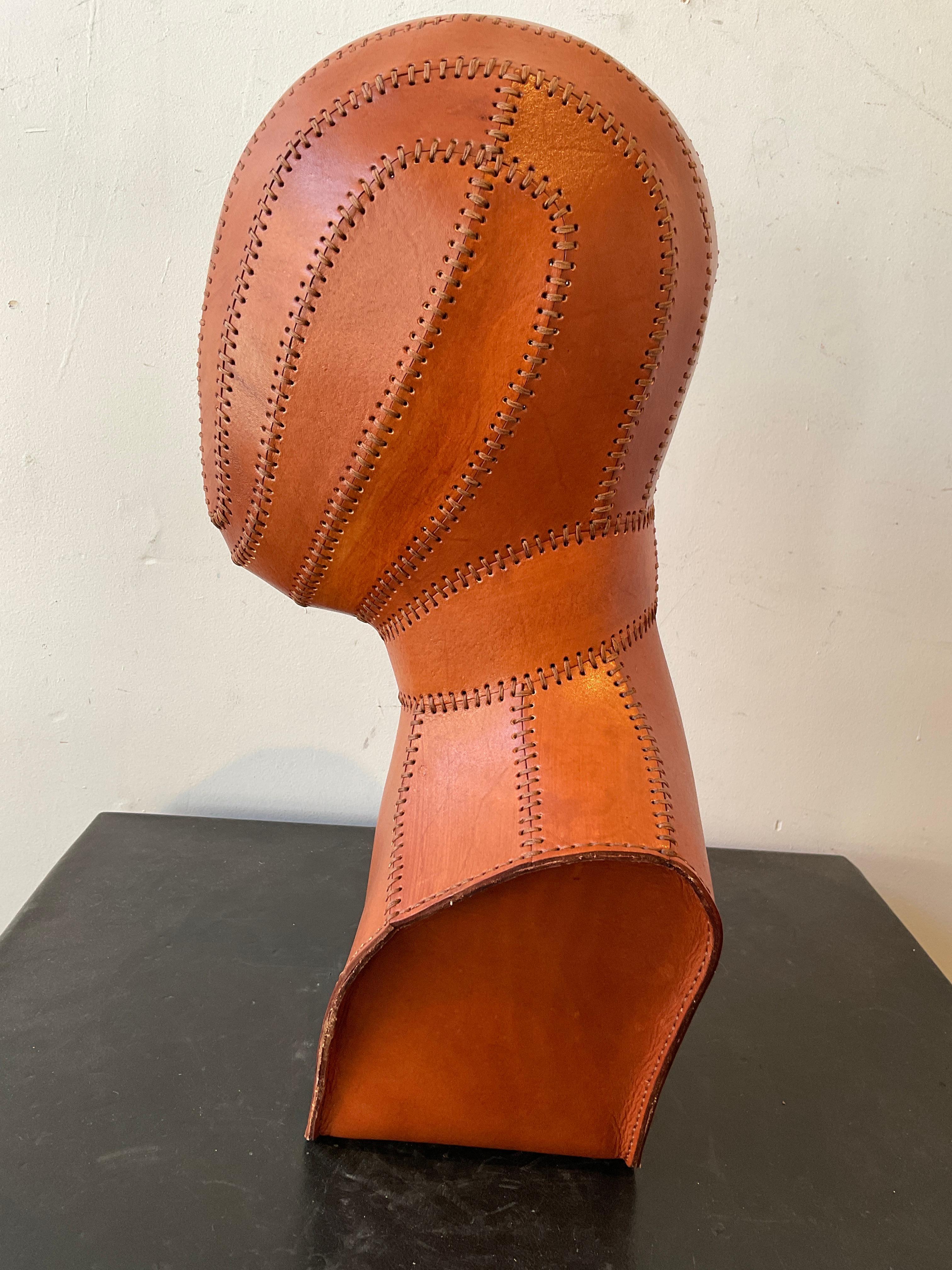 Contemporary Leather Bust Of Man For Sale