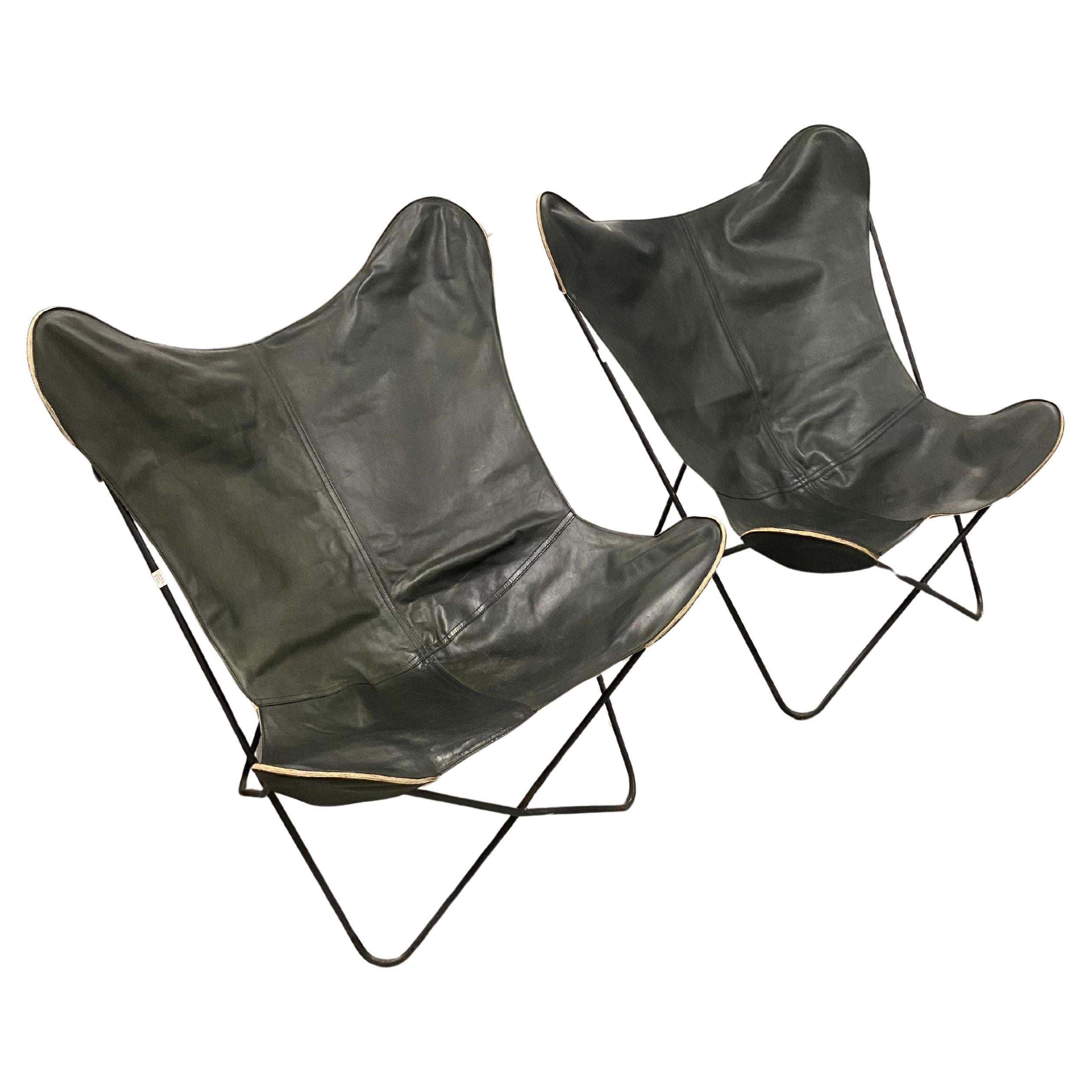 Leather "Butterfly" Chairs with Welded Iron Frames (Attr. Jorge-Ferrari Hardoy)
