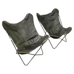 Leather "Butterfly" Chairs with Welded Iron Frames (Attr. Jorge-Ferrari Hardoy)