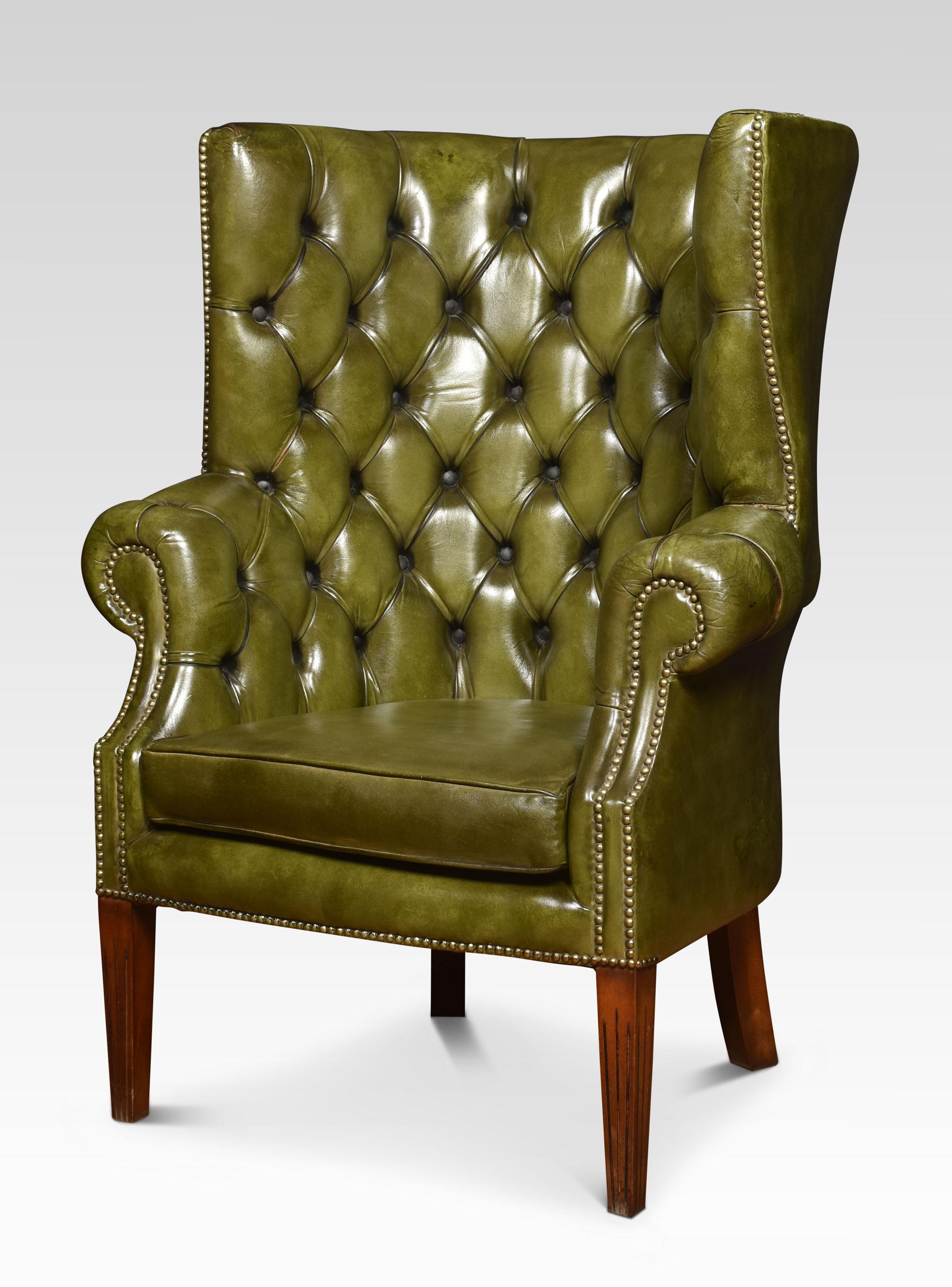 British Leather Button Back Chesterfield Style Wingback Armchair
