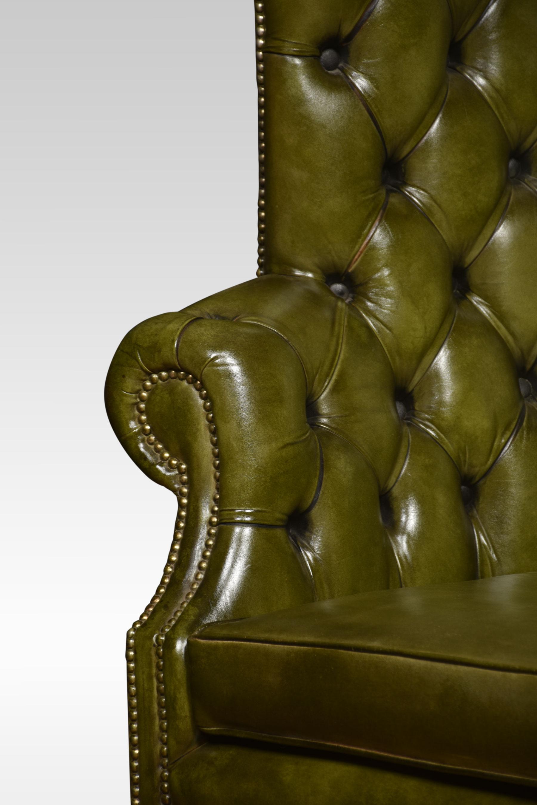 Leather Button Back Chesterfield Style Wingback Armchair In Good Condition In Cheshire, GB