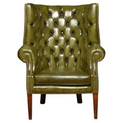 Antique Leather Button Back Chesterfield Style Wingback Armchair
