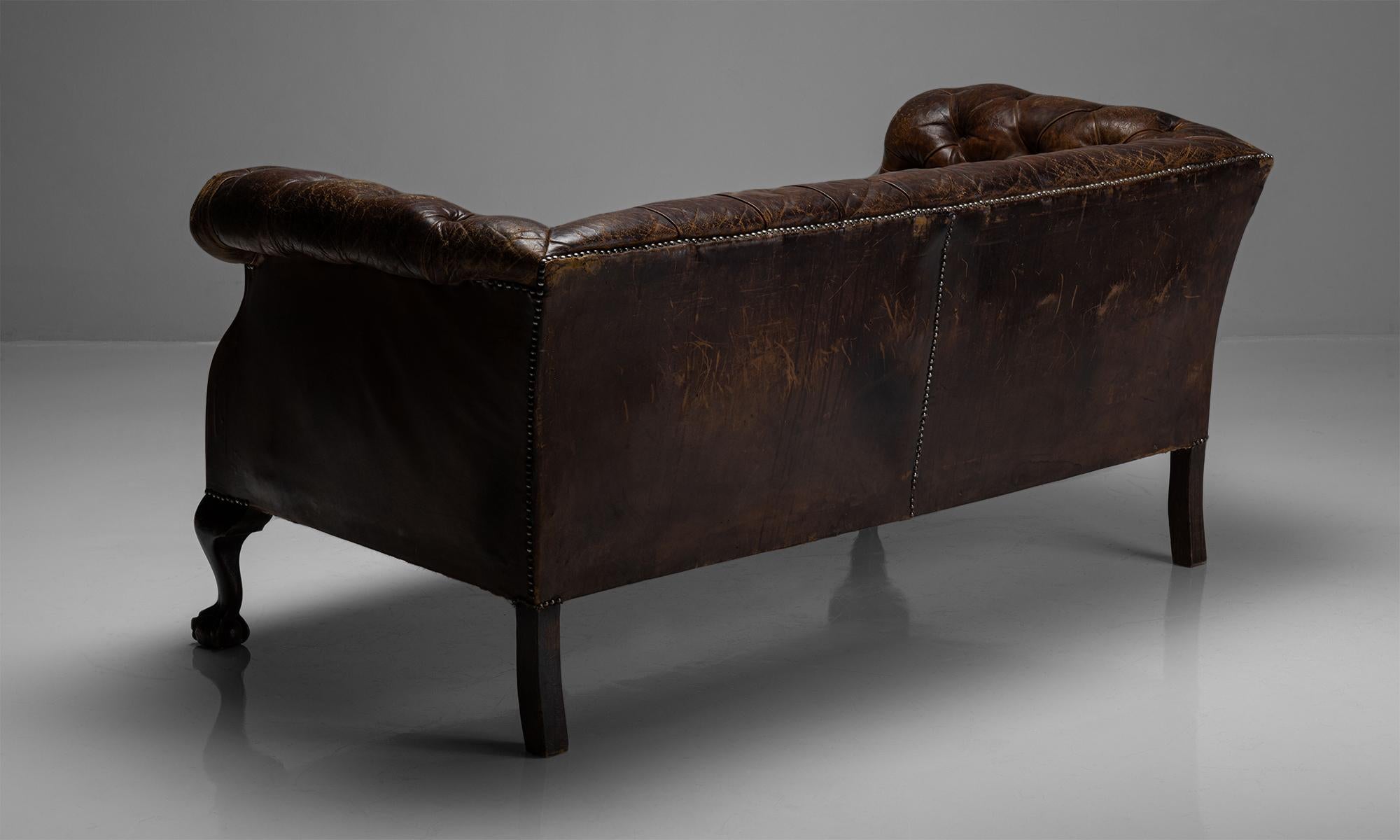 English Leather Chesterfield Two Seater Sofa, Circa 1900