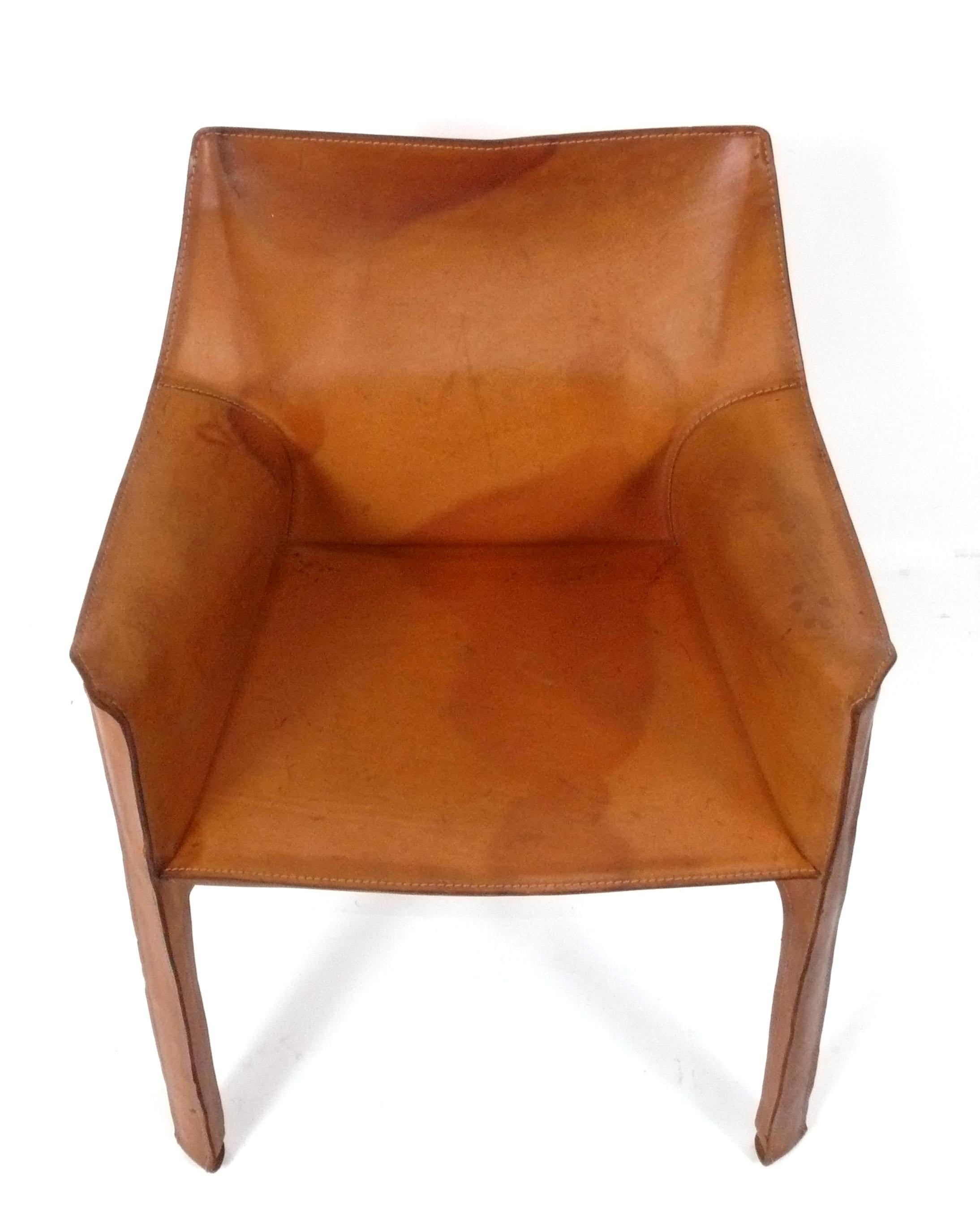 Leather Cab Chair by Mario Bellini for Cassina In Distressed Condition For Sale In Atlanta, GA