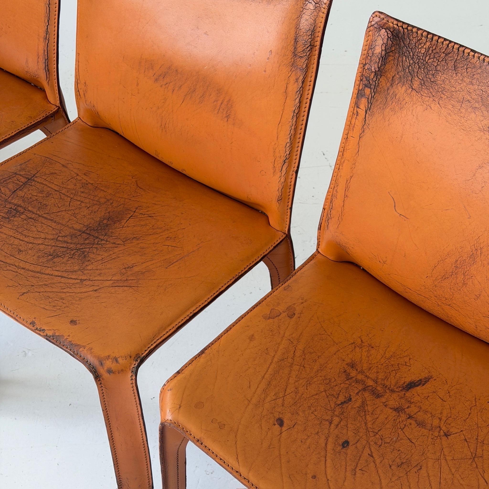 Leather Cab Chairs by Mario Bellini for Cassina In Fair Condition For Sale In Chicago, IL