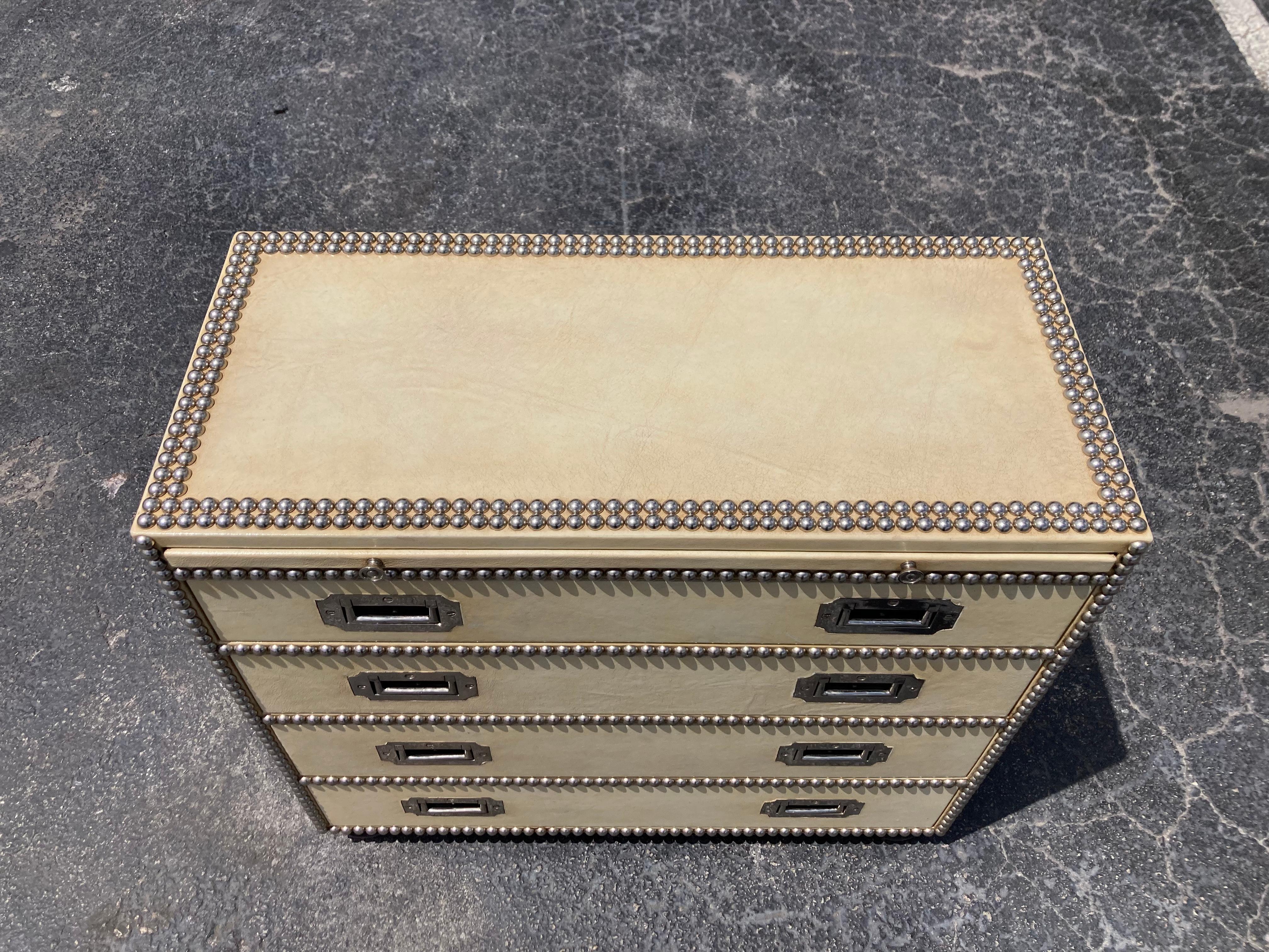 Leather Campaign Chest of Drawers, Nickel For Sale 5