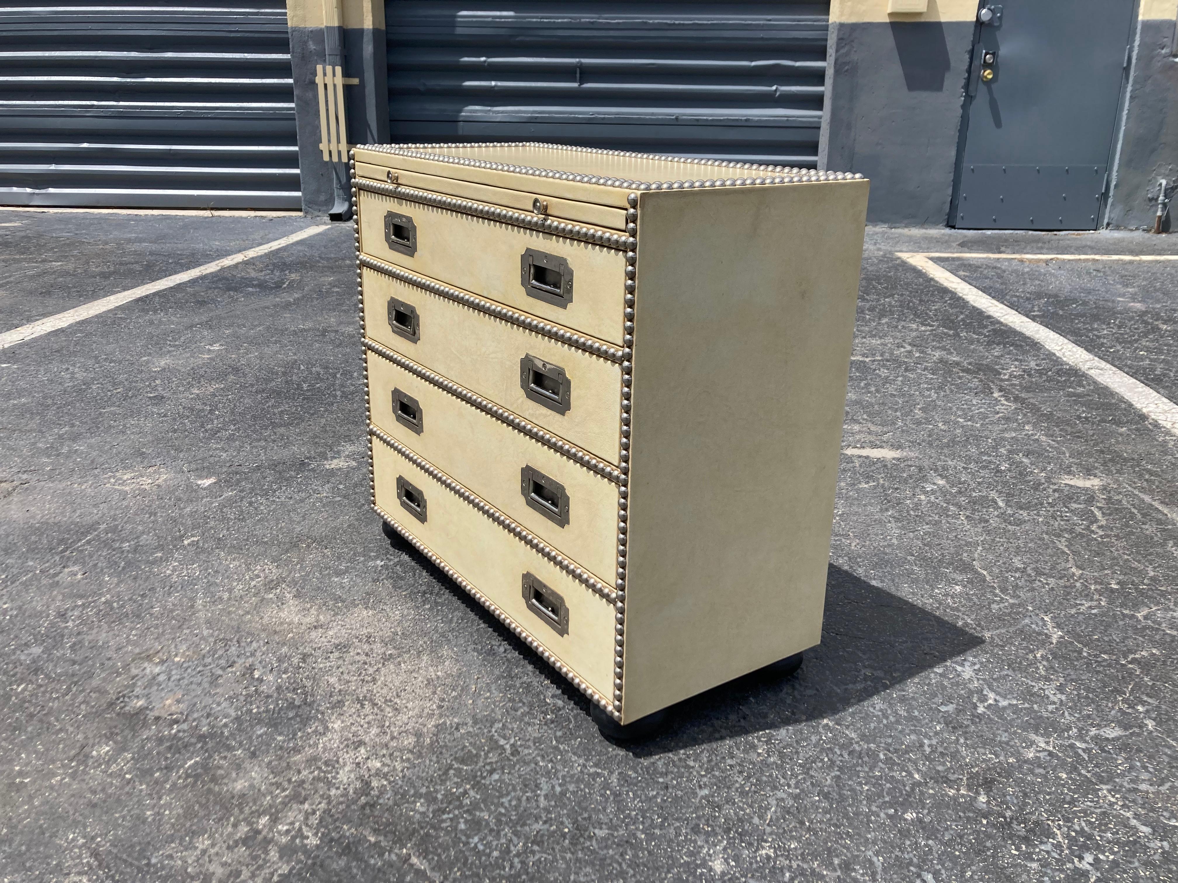 Leather Campaign Chest of Drawers, Nickel For Sale 7