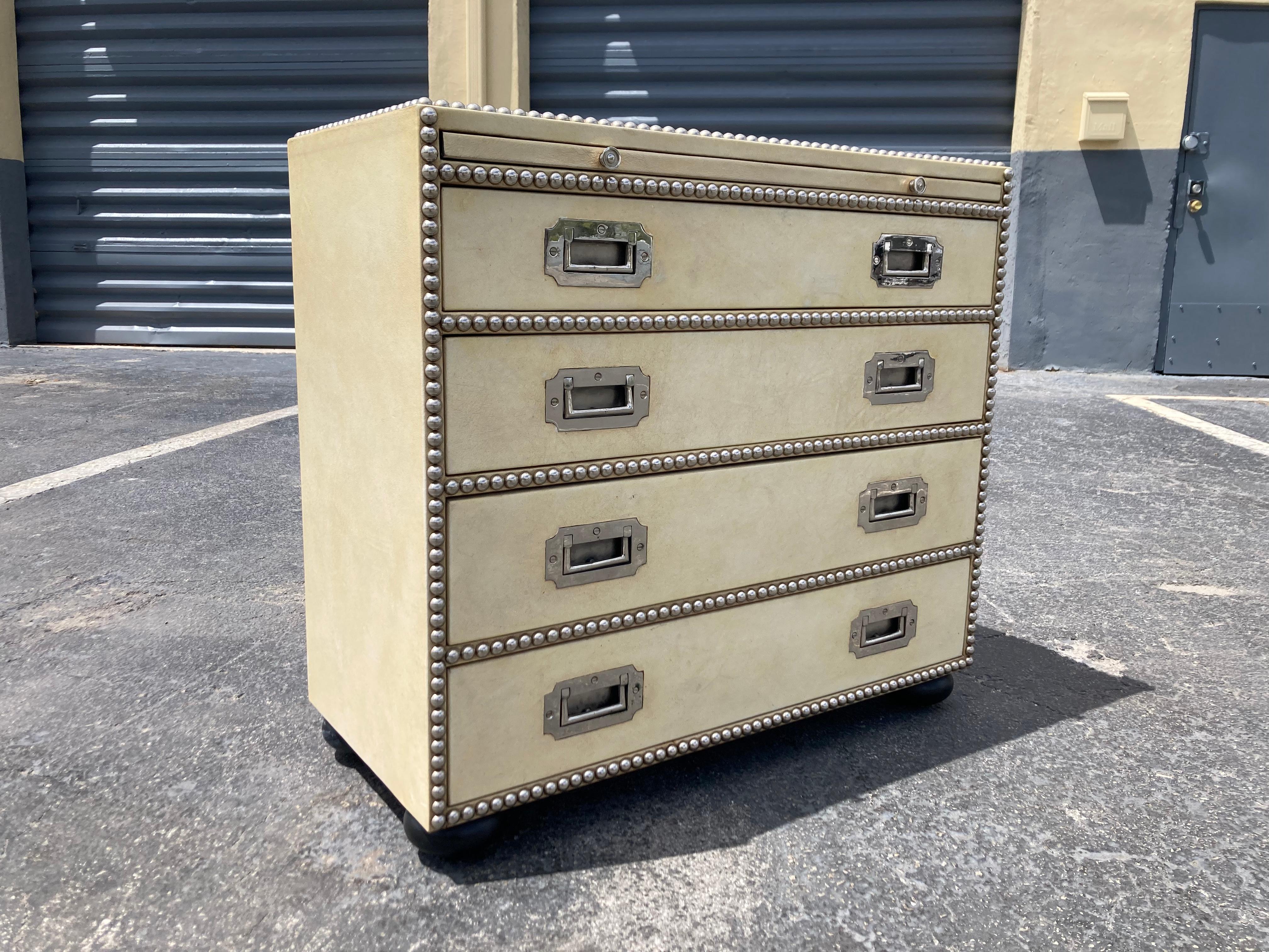 Leather Campaign Chest of Drawers, Nickel For Sale 11
