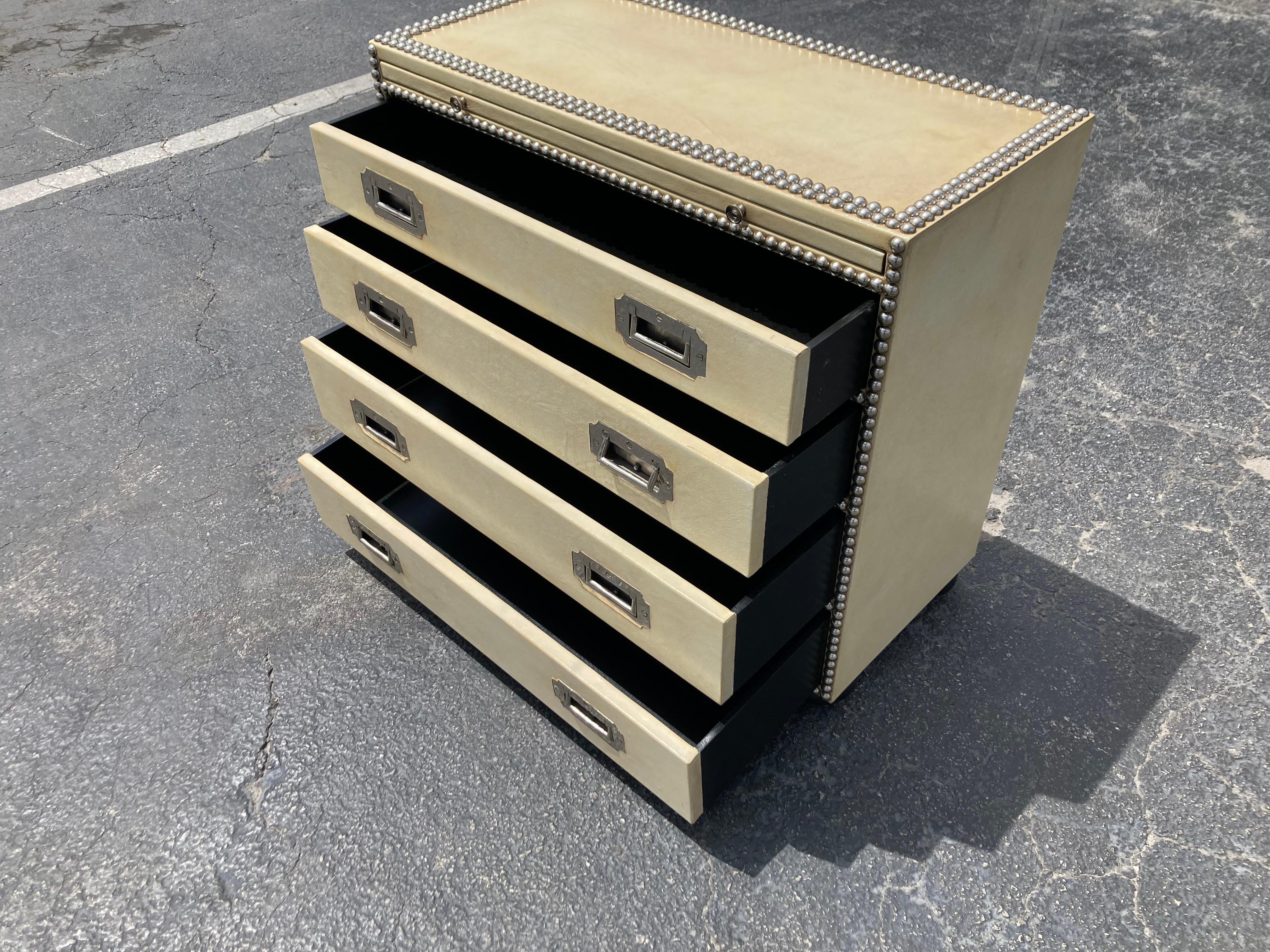 Late 20th Century Leather Campaign Chest of Drawers, Nickel For Sale
