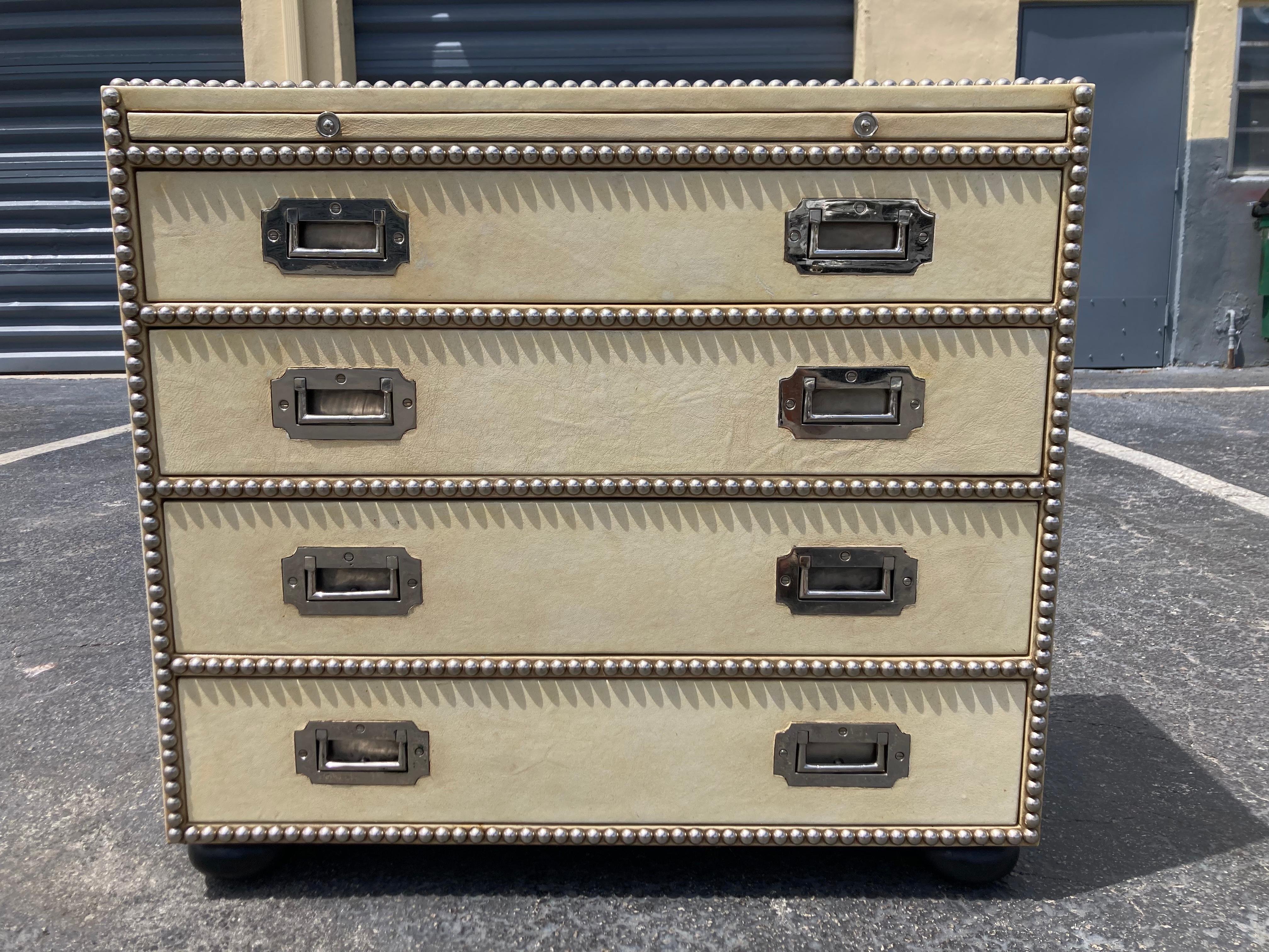 Leather Campaign Chest of Drawers, Nickel For Sale 2