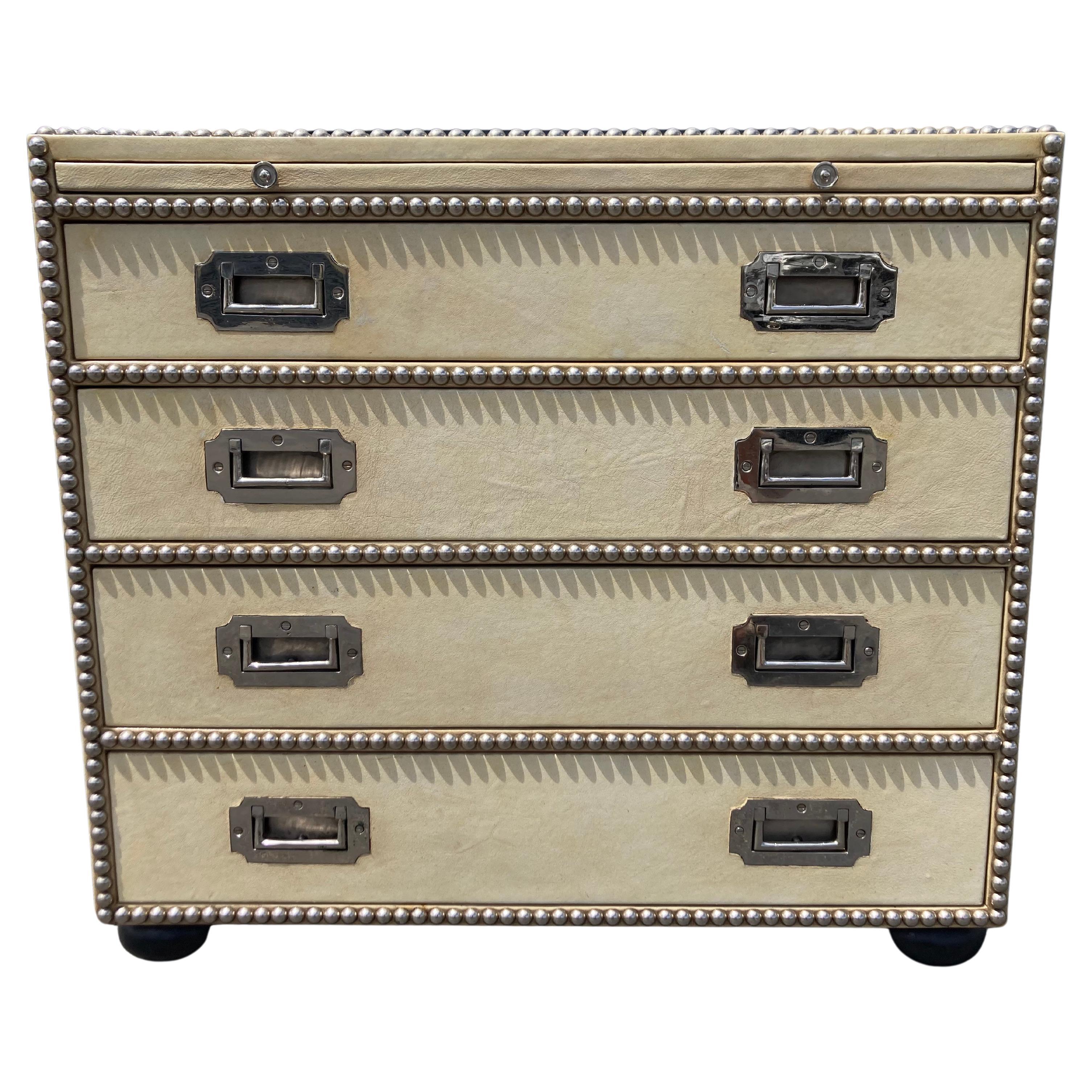 Leather Campaign Chest of Drawers, Nickel