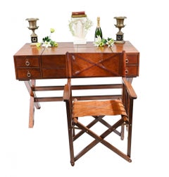 Leather Campaign Desk and Chair Set Writing Table Luggage Office Furniture