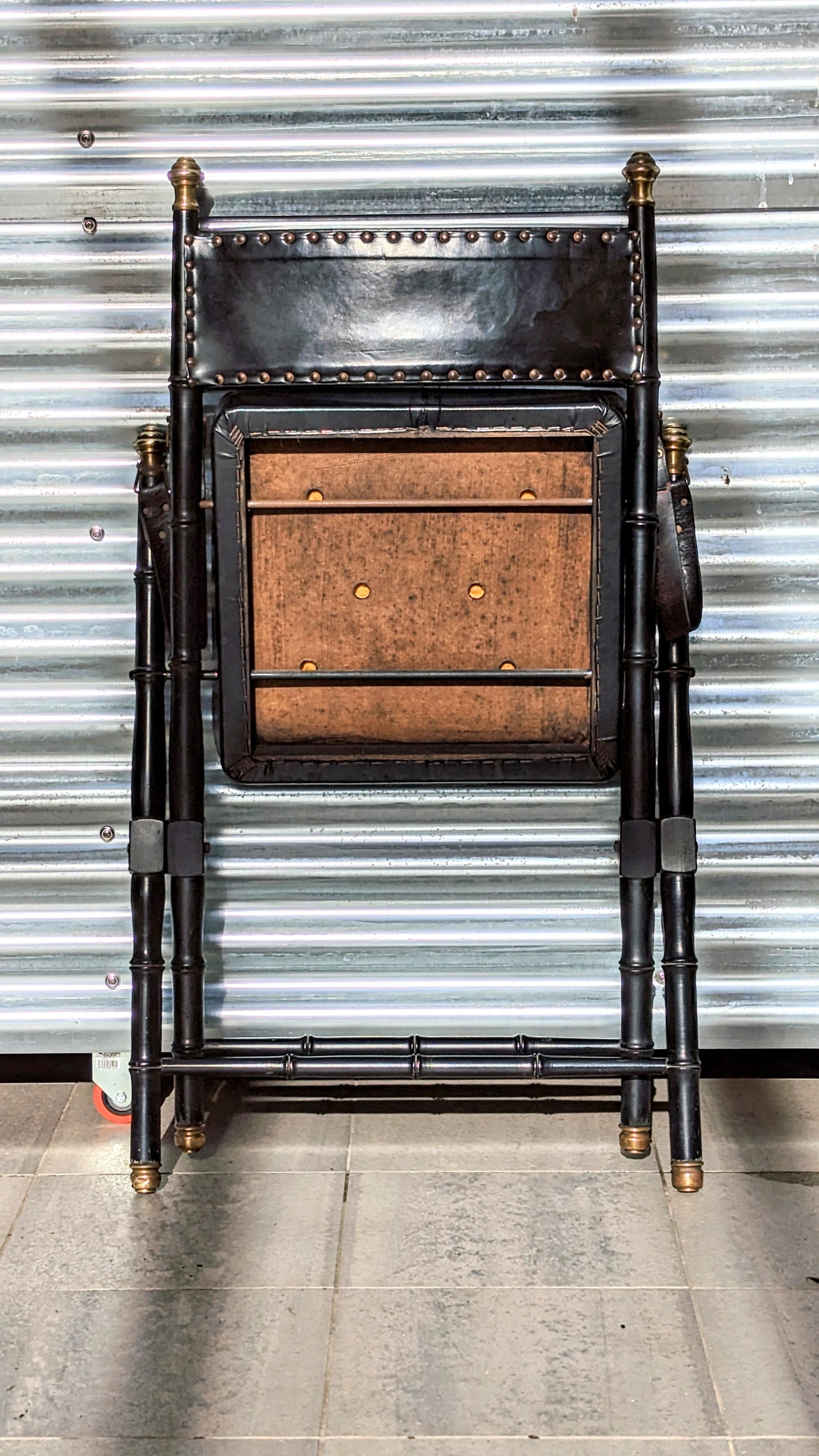 Leather Campaign Folding Chair by Valenti, 1960s In Good Condition For Sale In L'Escala, ES