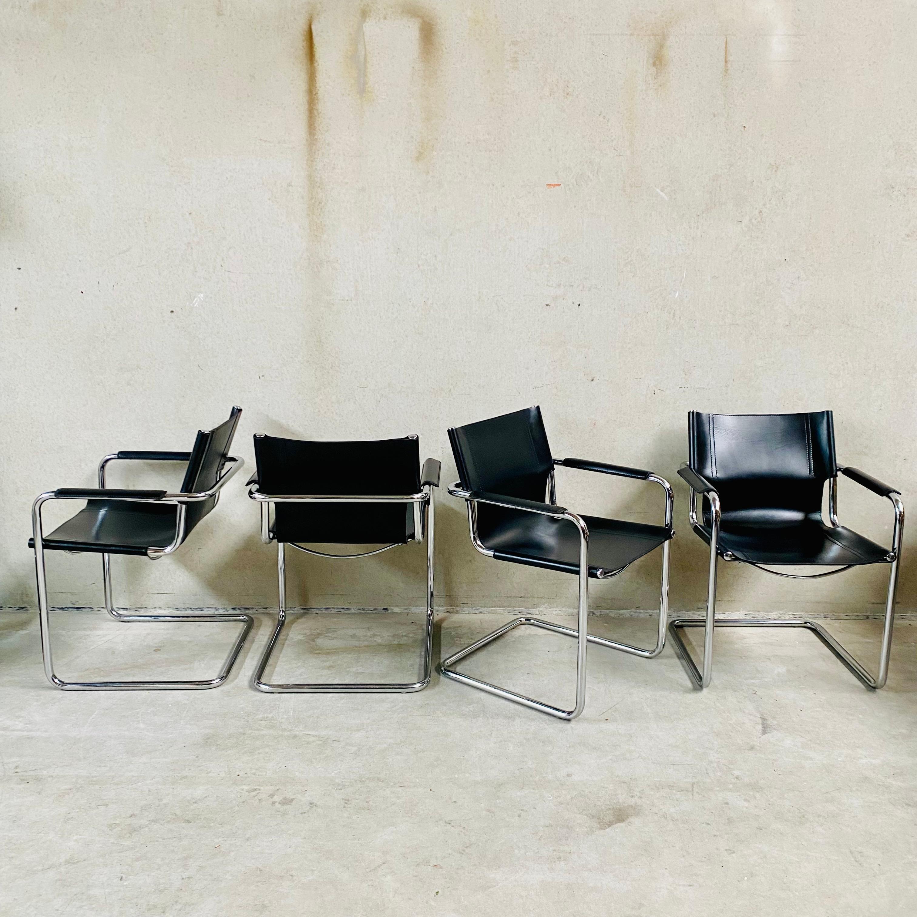 50 x Matteo Grassi Leather Cantilever Dining Chairs by Mart Stam, Italy 1970 For Sale 4