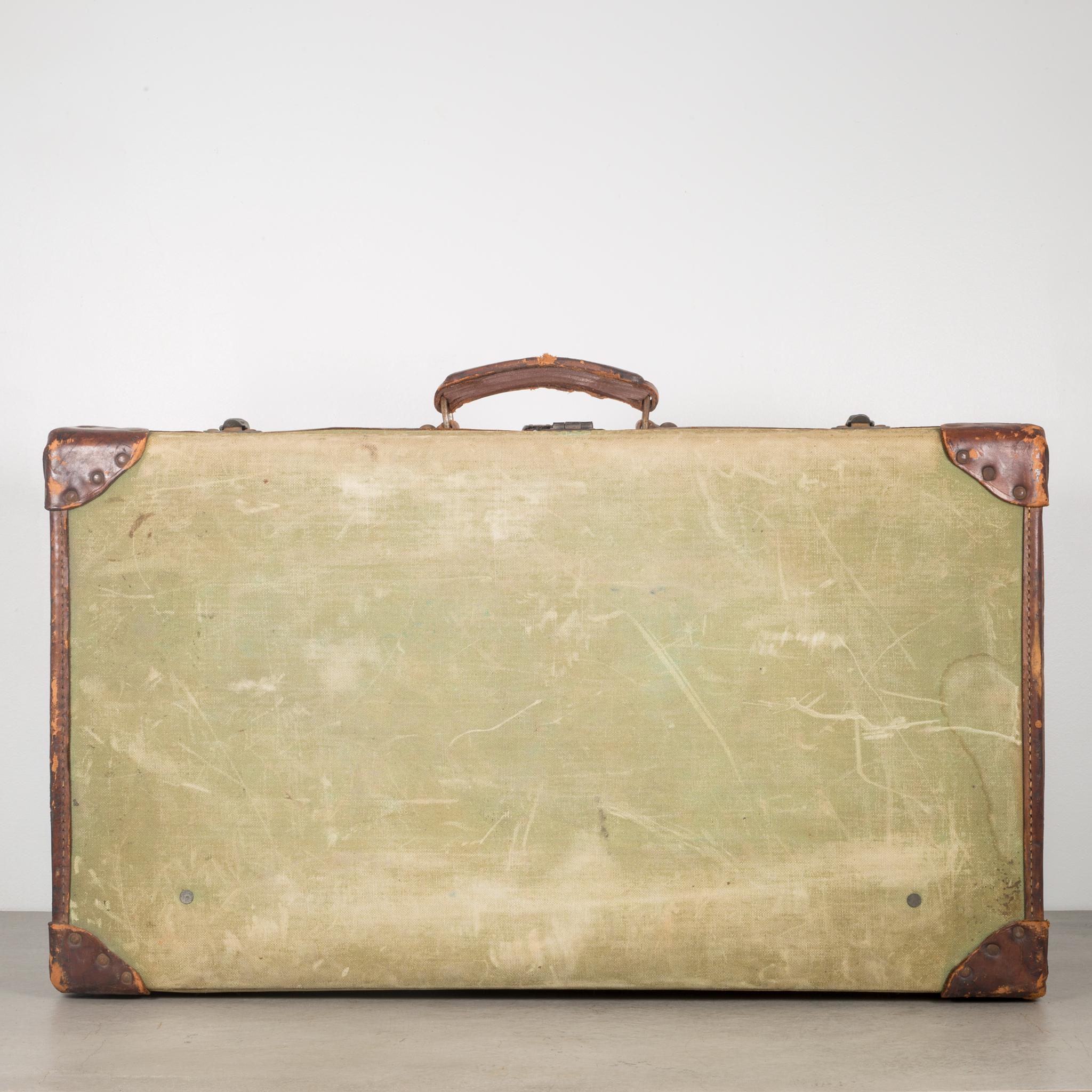 Industrial Leather/Canvas English Suitcase, circa 1944